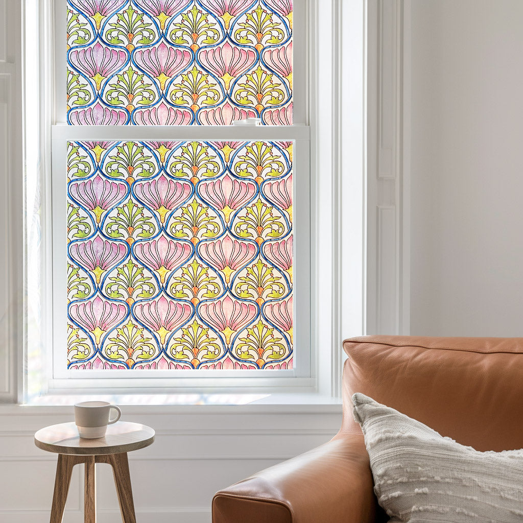 Bright & Private Daisy Stained Glass Window Film – Protect Furniture, UV Blocking, Ideal for Home & Bathroom