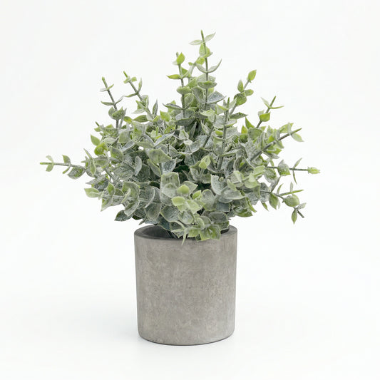 Mini Potted Fake Plants Artificial Eucalyptus Plant in Cement Pot