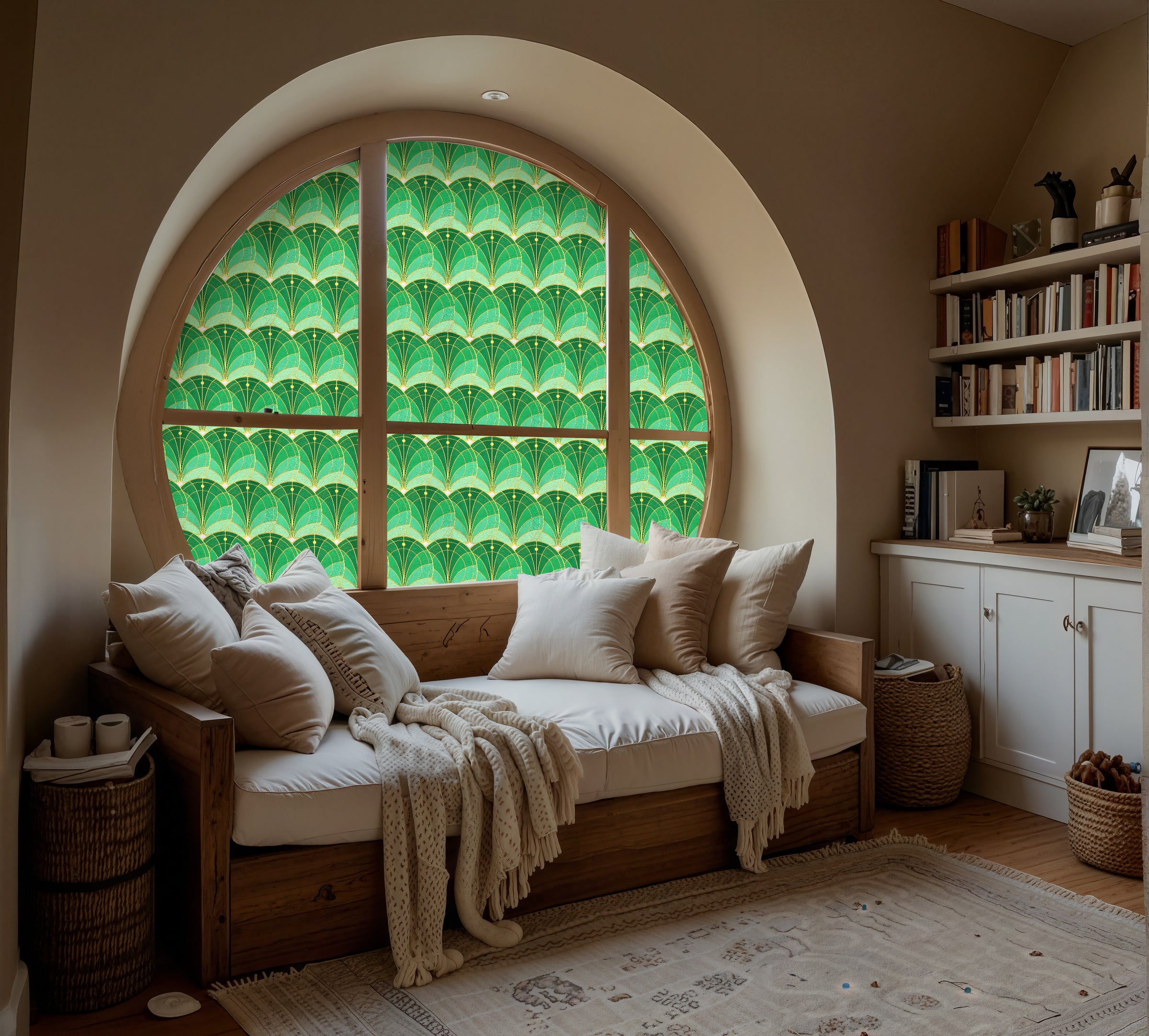 Scalloped Scale Stained Glass Decorative Window Film