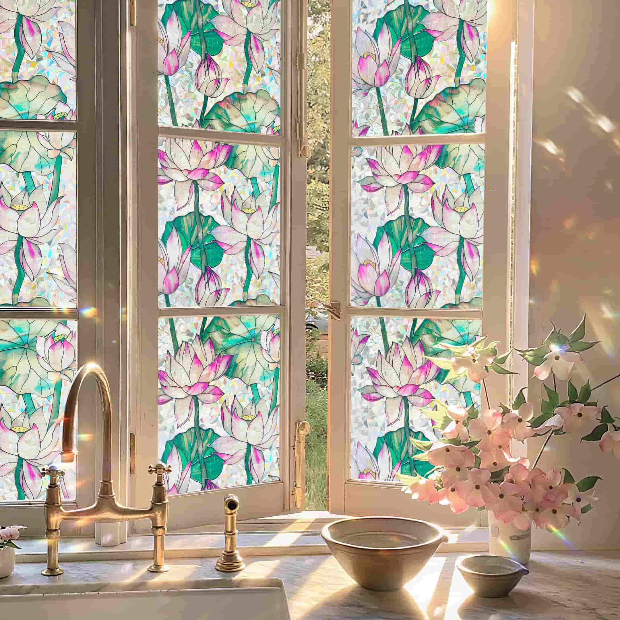 Laser Lotus Stained Glass Decorative Window Film