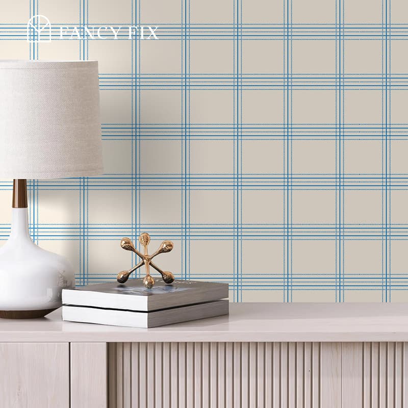 Walanz Blue Flow Linearity Peel And Stick Wallpaper – Modern Geometry in Matte Beige & Navy