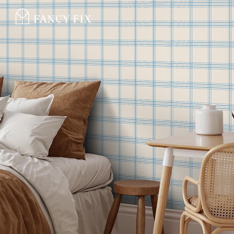 Walanz Blue Flow Linearity Peel And Stick Wallpaper – Modern Geometry in Matte Beige & Navy