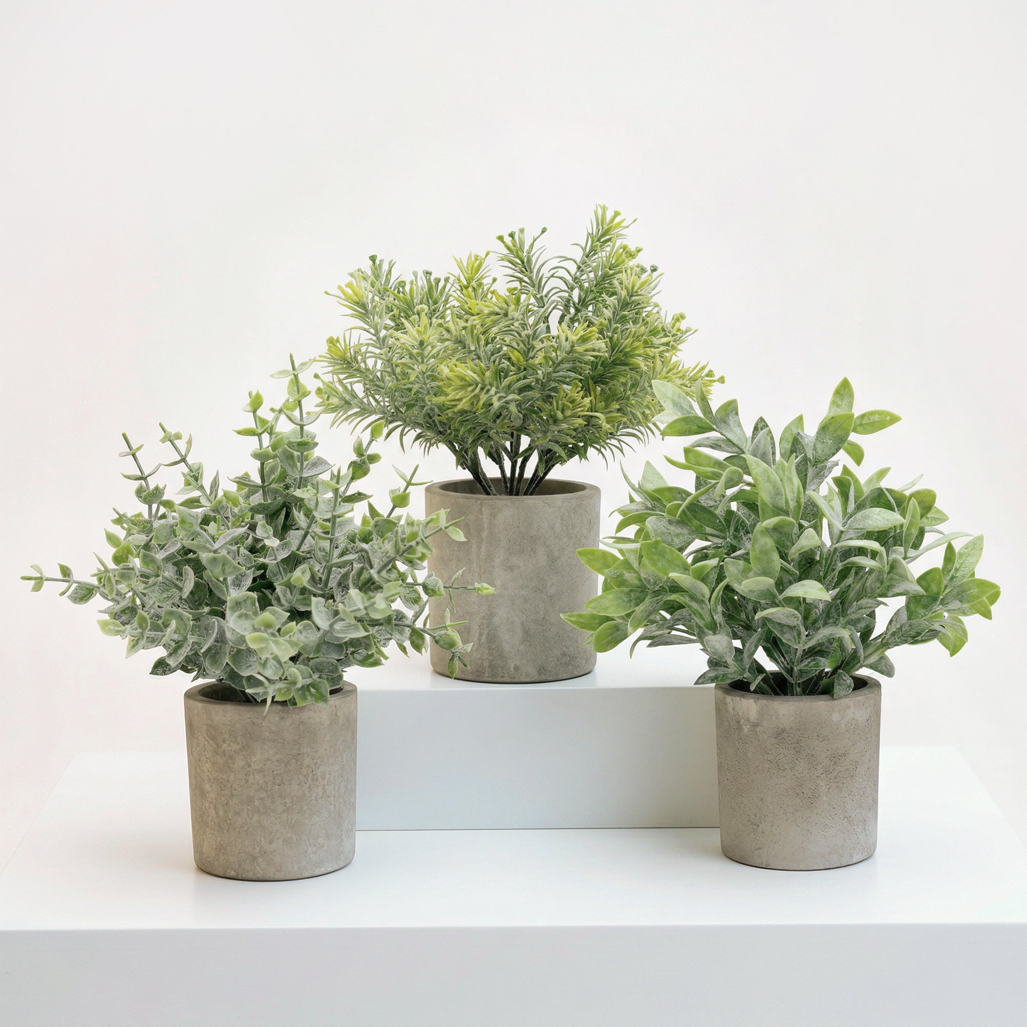 3 Pack Mini Potted Fake Plants Artificial Plastic Eucalyptus Plants