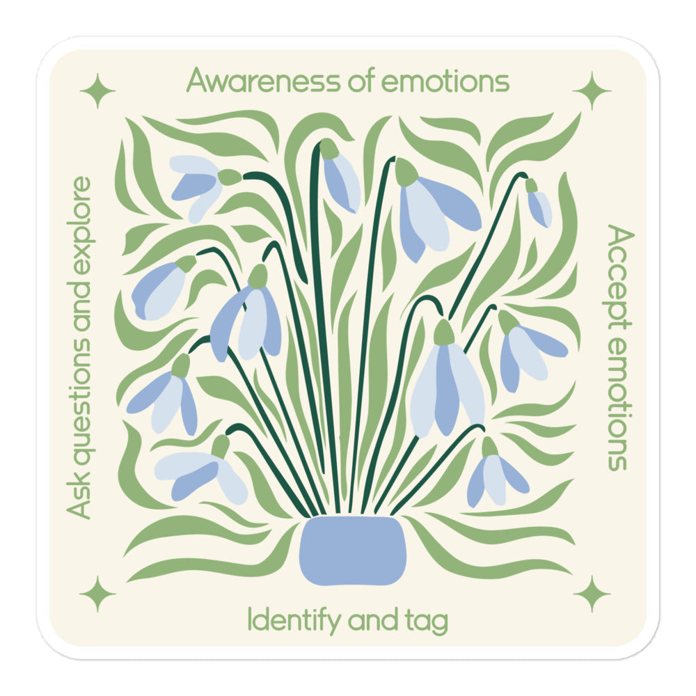 Blue Floral Mindfulness Square Sticker – Emotions Awareness & Self-Reflection