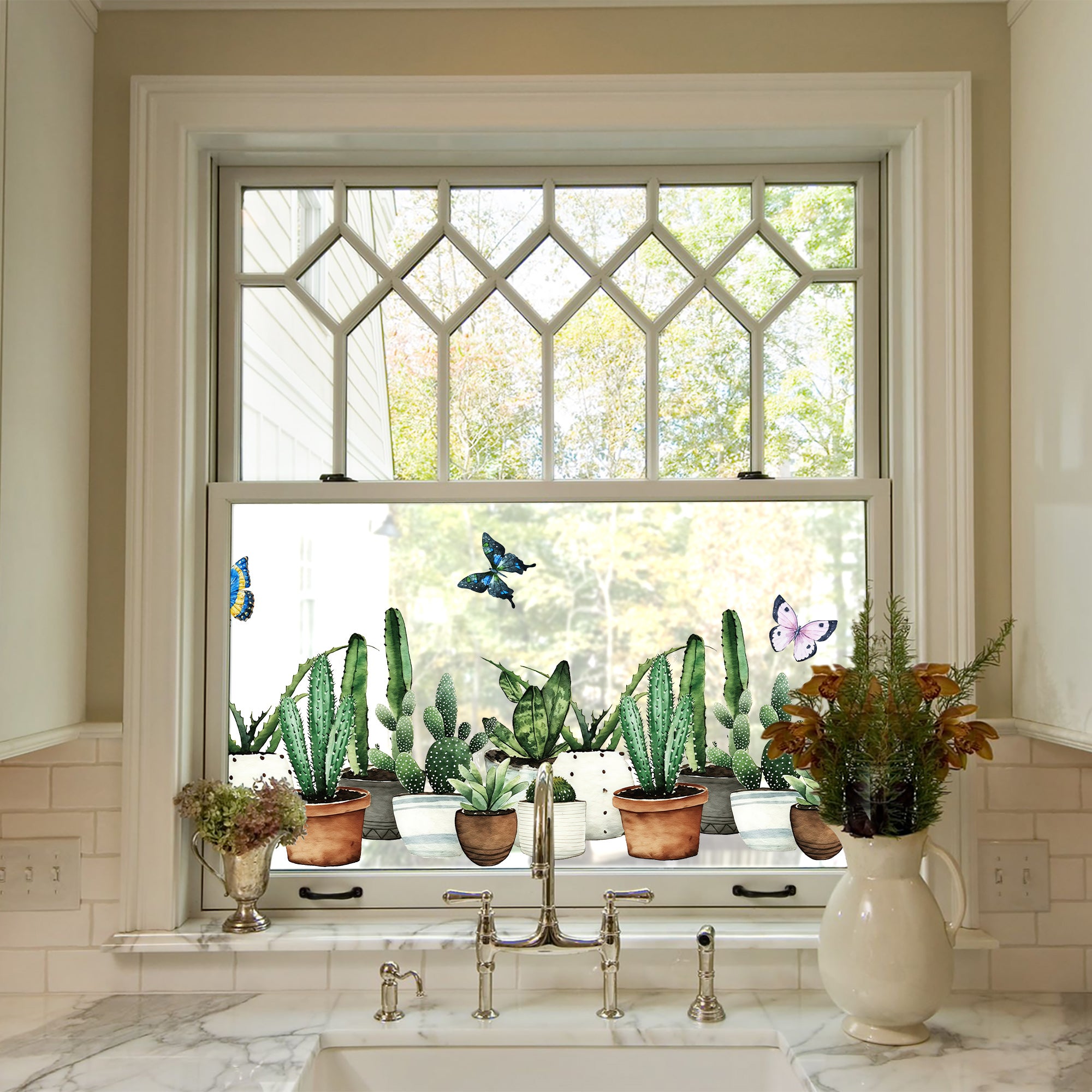 Film décoratif pour fenêtre en vitrail Cactus Garden