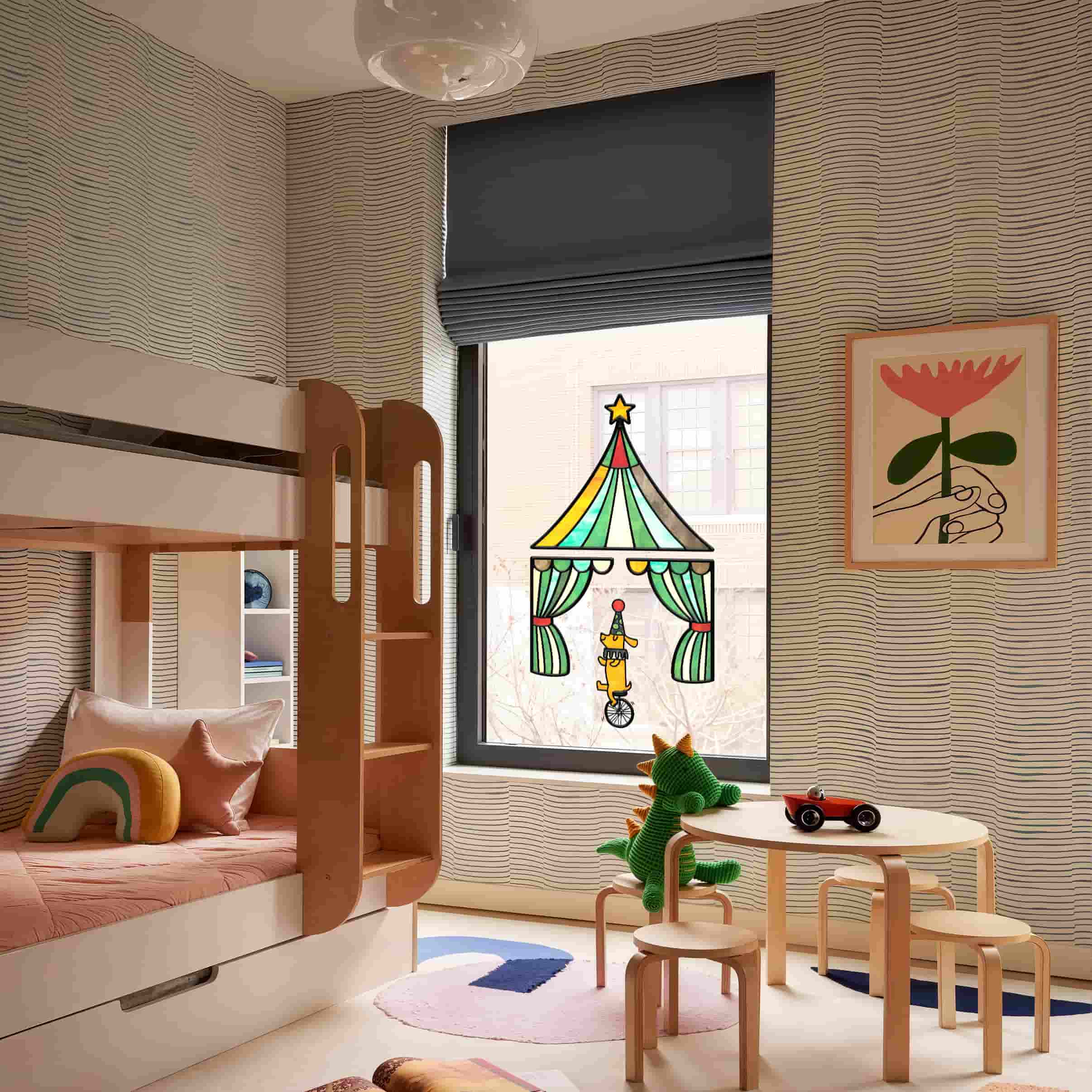 Circus Fantasy Stained Glass Window Film – Modern Decorative Static Window Film