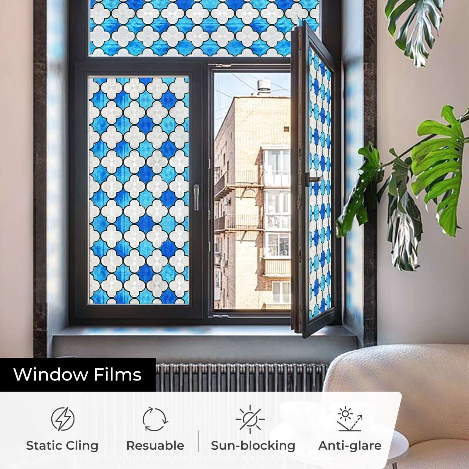 Blue Clover Glow Stained Glass Decorative Window Film