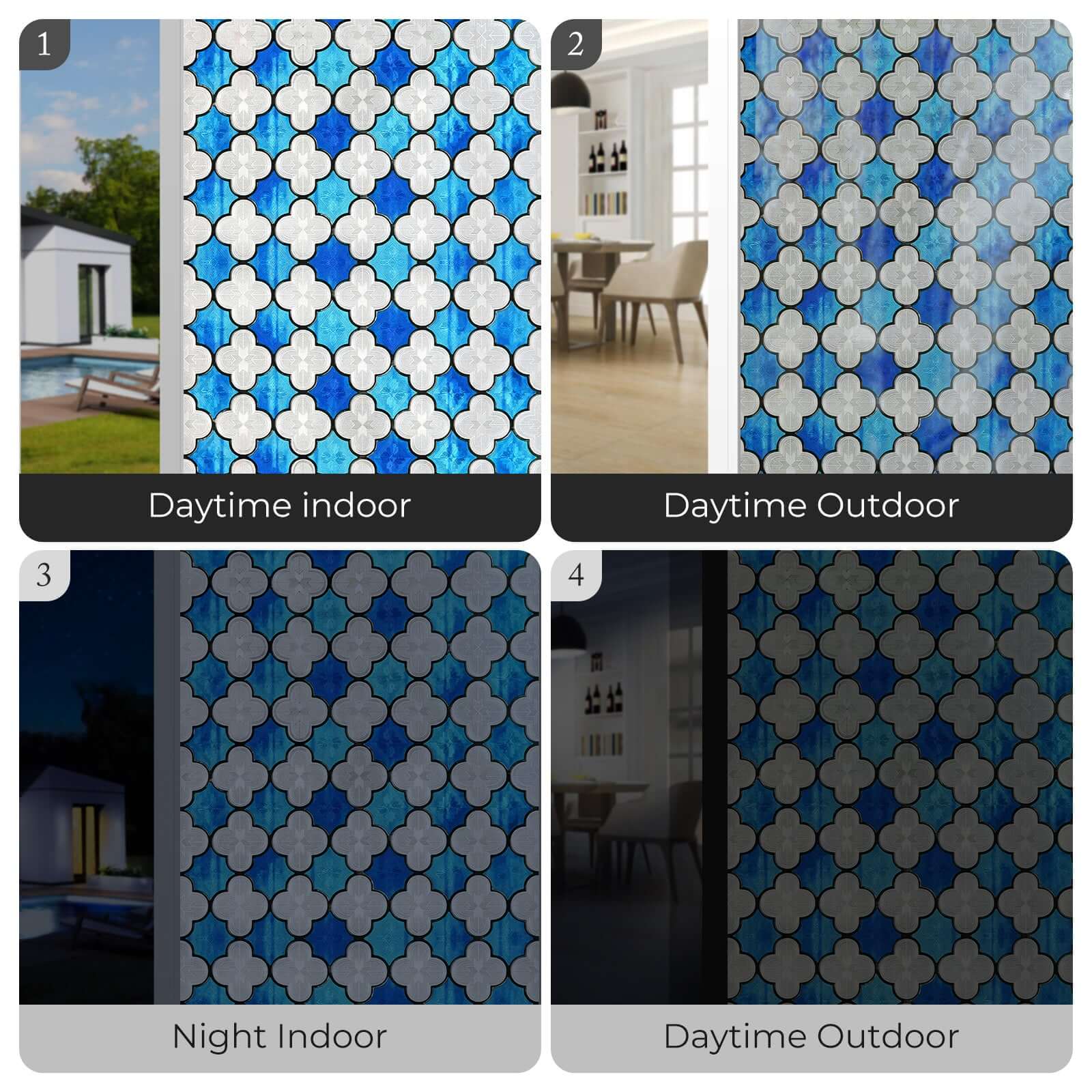 Blue Clover Glow Stained Glass Decorative Window Film