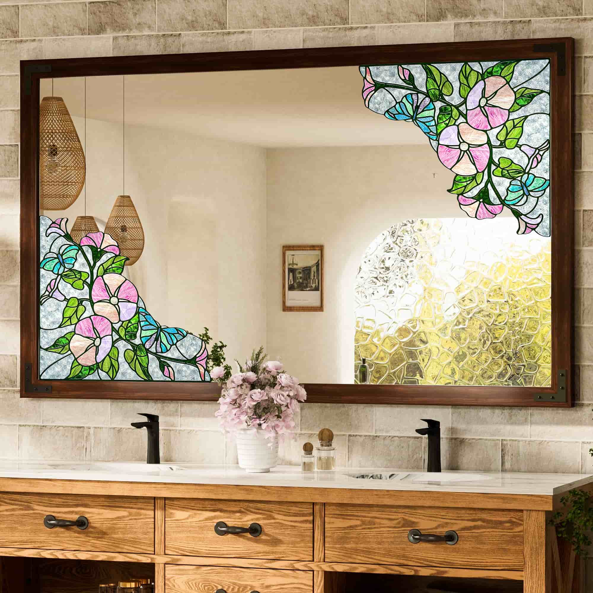 Film pour vitrail Green Gleam – Film statique décoratif moderne pour fenêtre