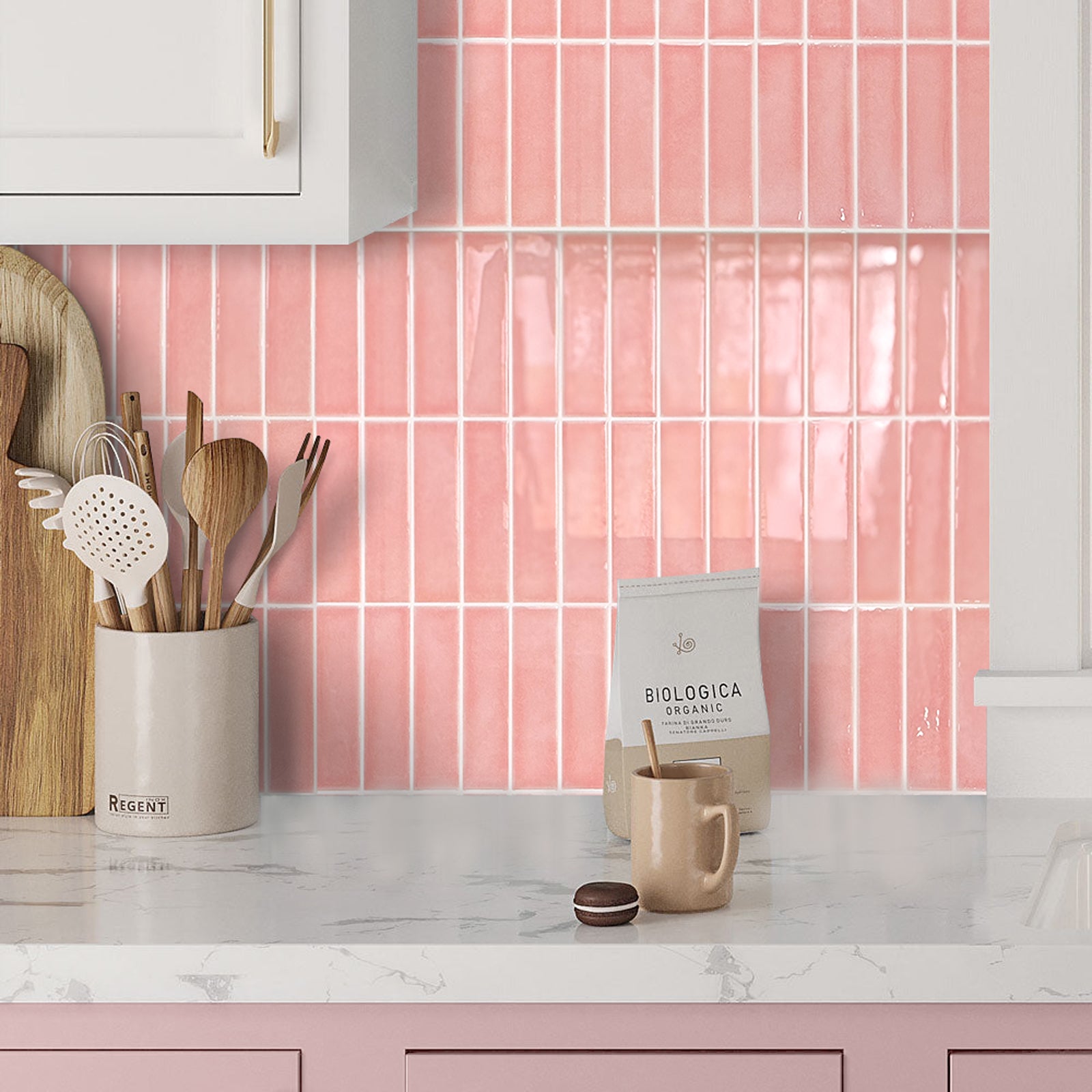 Fancytiles Bathroom Peel and Stick Backsplash Tile for Walls Pink Daze – Glossy Pink Vinyl