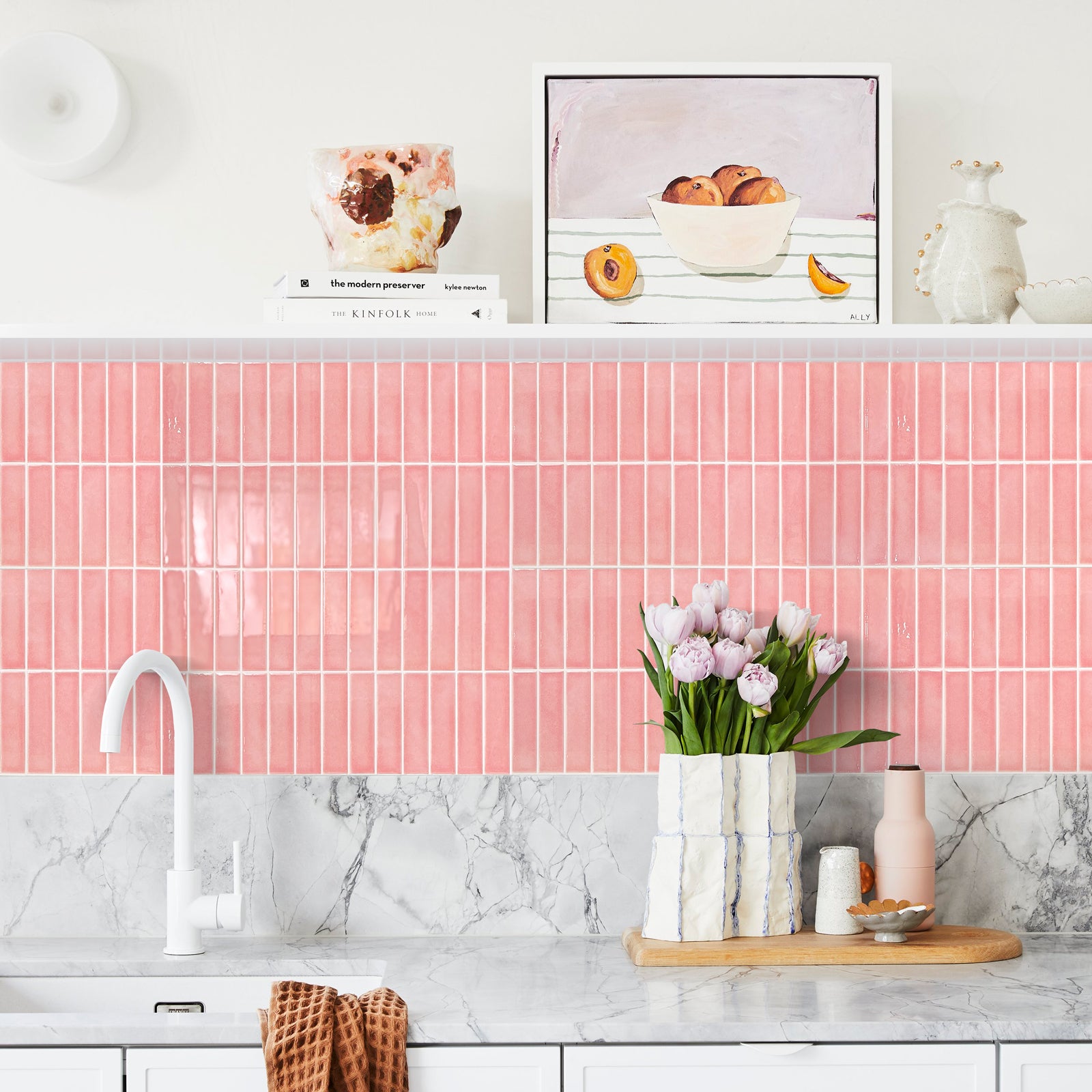 Fancytiles Bathroom Peel and Stick Backsplash Tile for Walls Pink Daze – Glossy Pink Vinyl