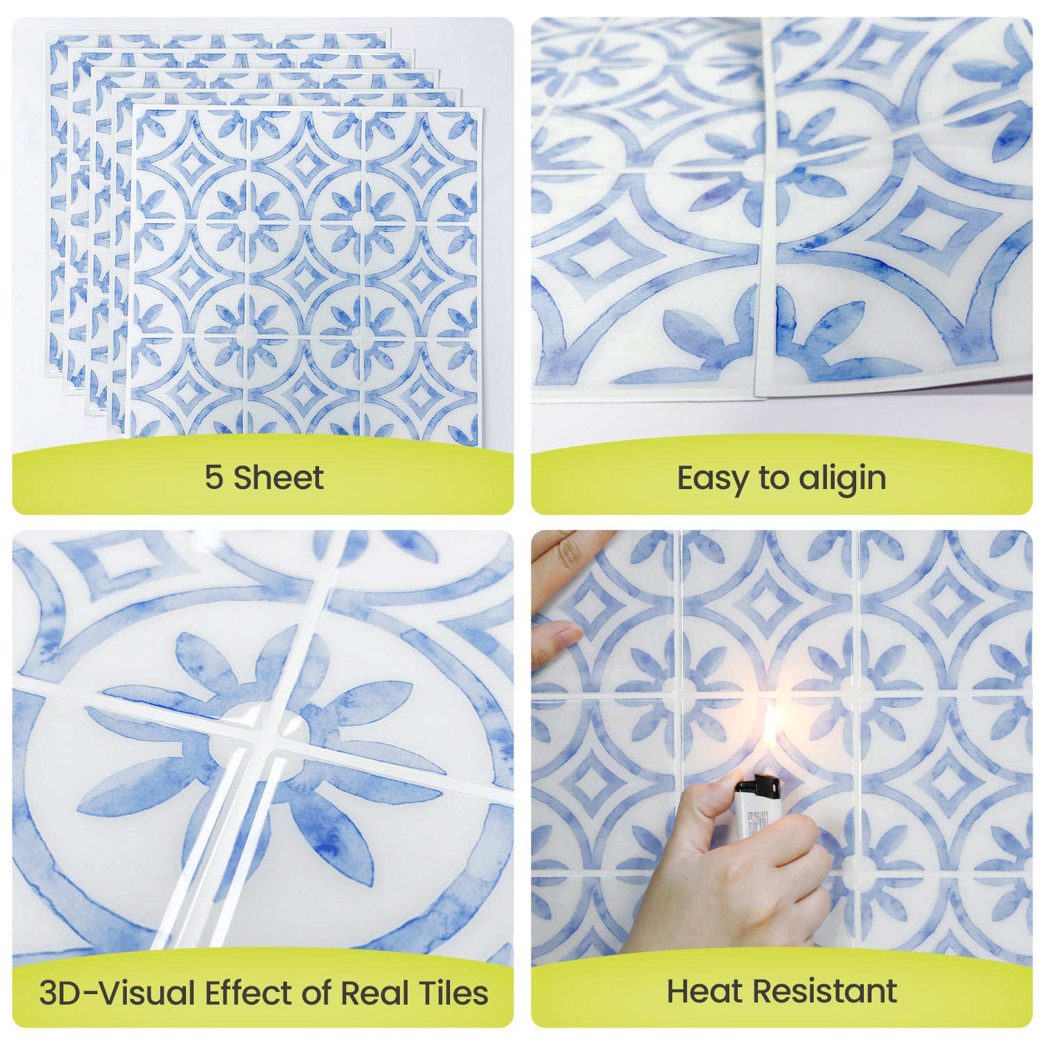 Walanz Peel and Stick Vinyl Backsplash Tiles Blue and White Porcelain – Glossy Porcelain Pattern Fancytiles