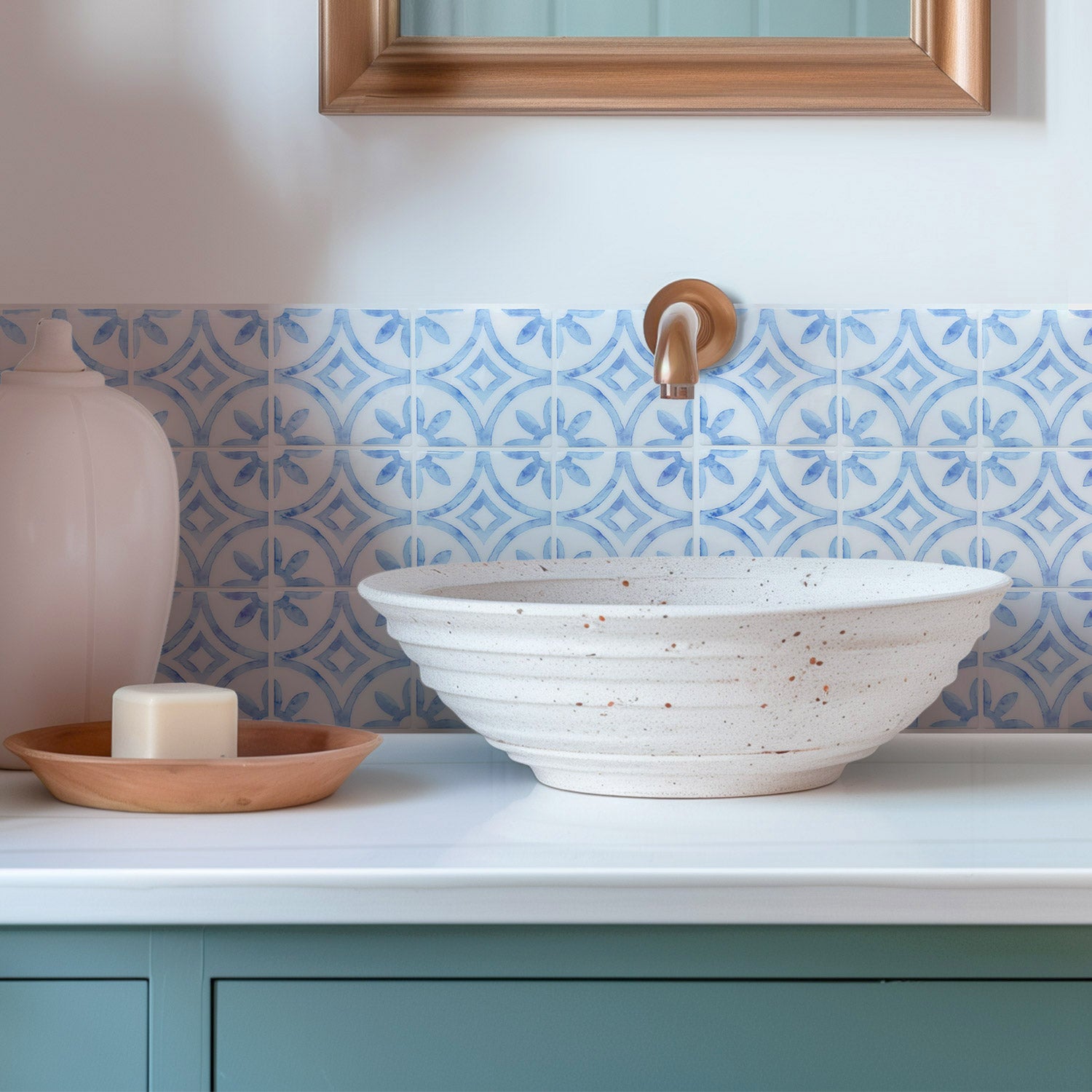 Fancytiles Peel and Stick Vinyl Backsplash Tiles Blue and White Porcelain – Glossy Porcelain Pattern