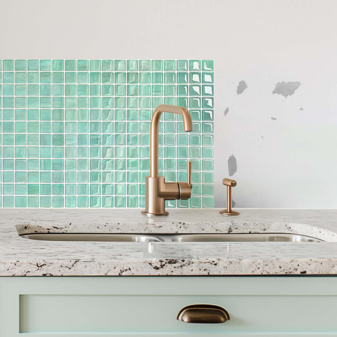 Fancytiles Peel And Stick Wall Tile Mosaic Ocean Sapphire - Glossy Green Vinyl Tiles