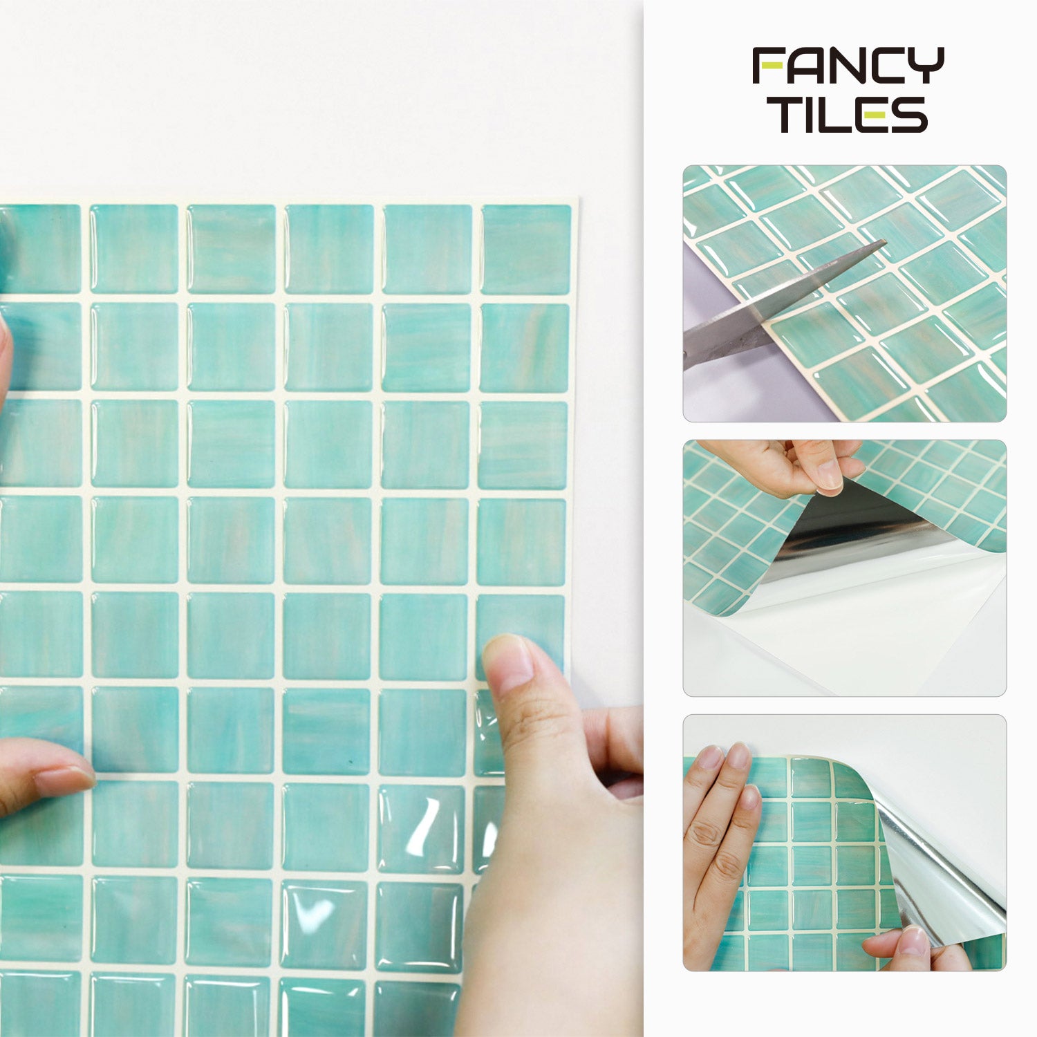 Fancytiles Peel And Stick Wall Tile Mosaic Ocean Sapphire - Glossy Green Vinyl Tiles