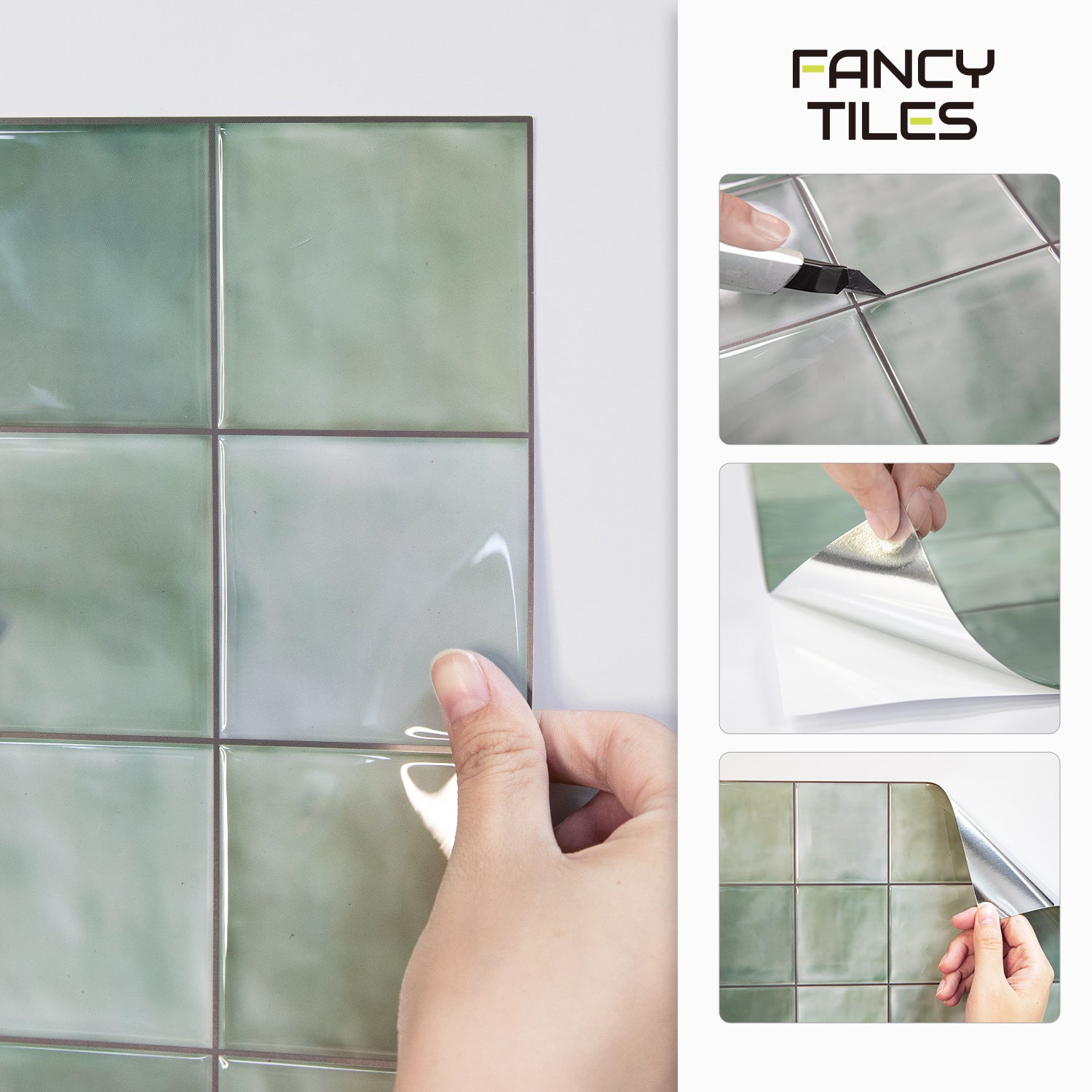 Fancytiles Spring Moss Green Peel And Stick Backsplash Tile – Self-Adhesive Vinyl Tile Sticker