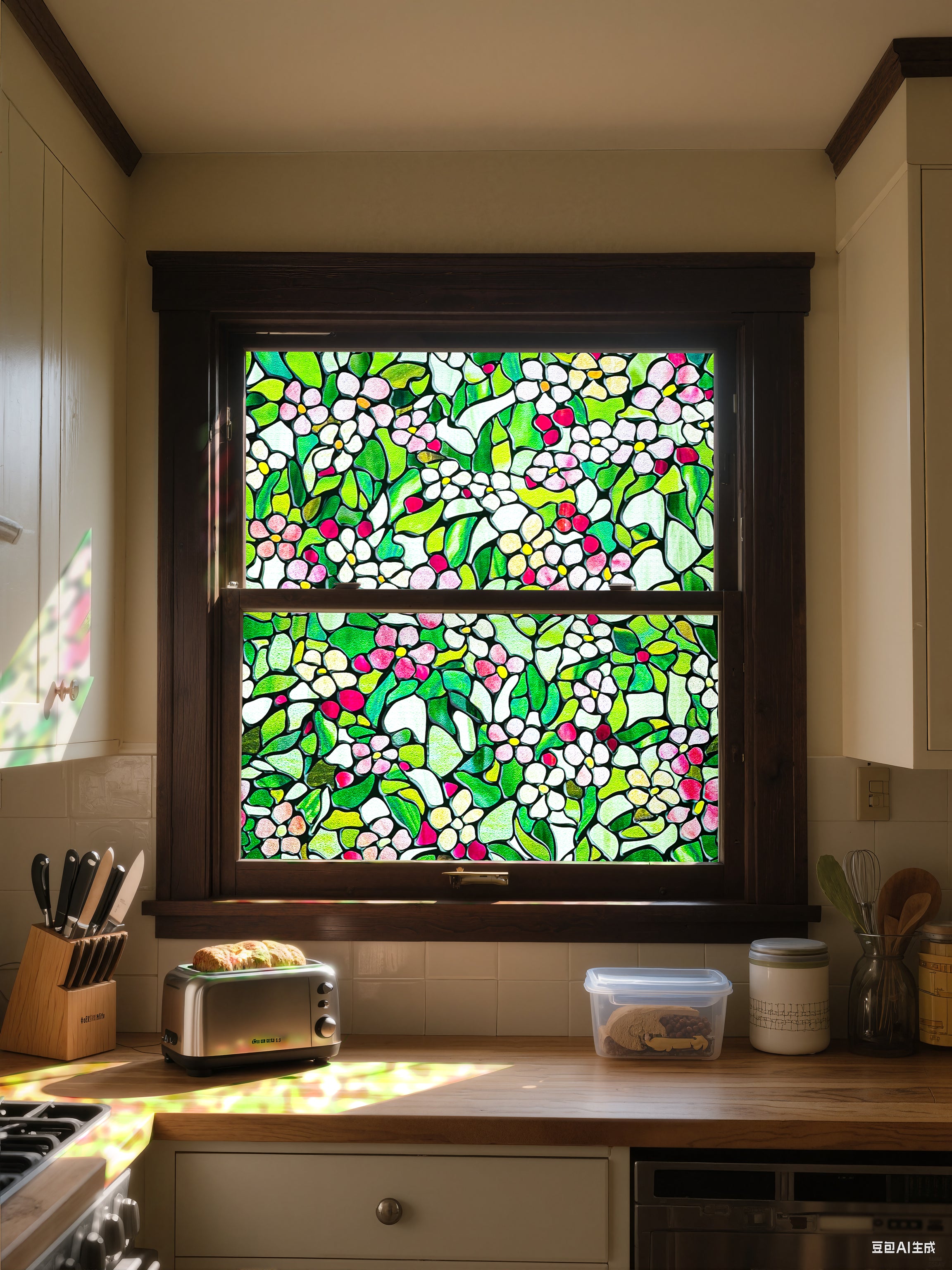 Film décoratif pour vitres en vitrail Lily