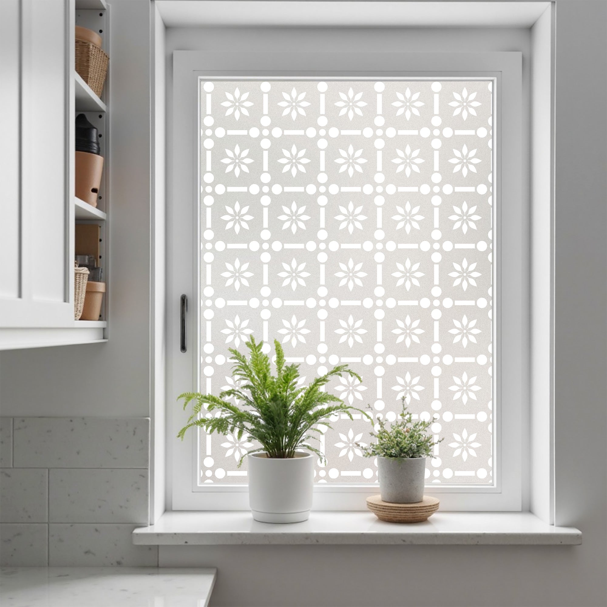 Floral Grid Stained Glass Decorative Window Film
