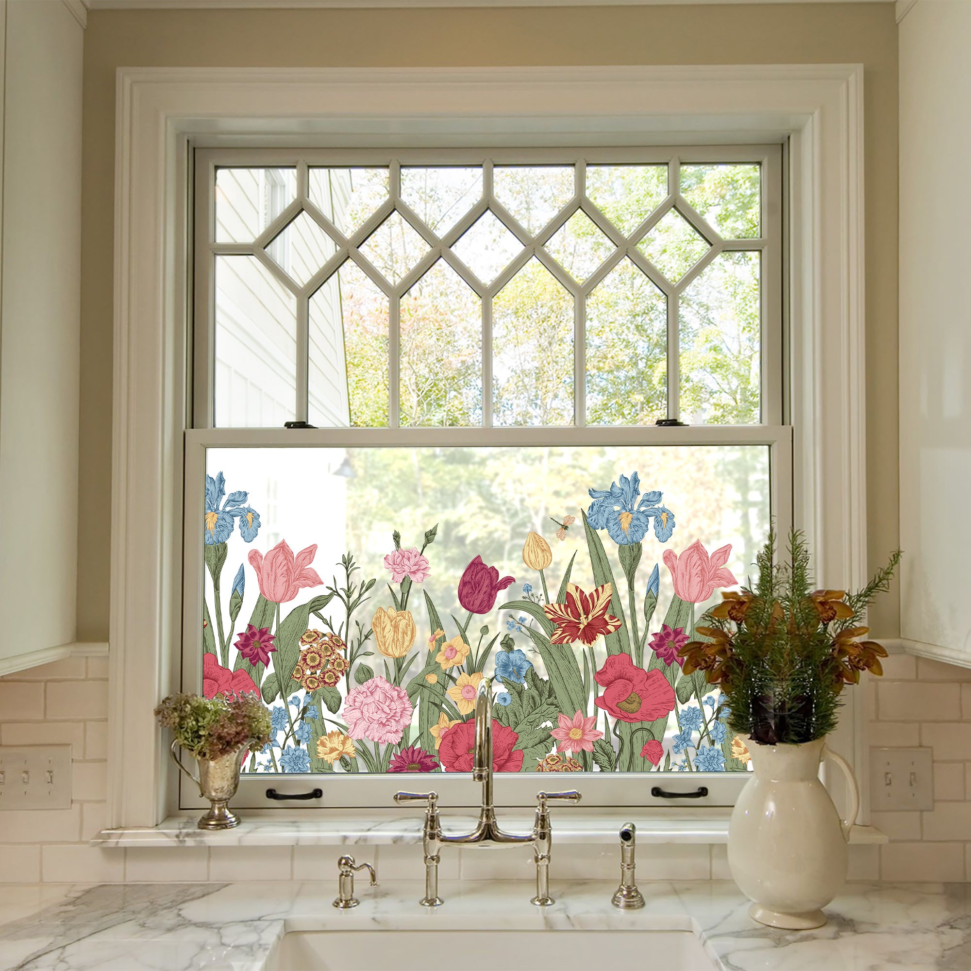 Film décoratif pour vitres à motif floral