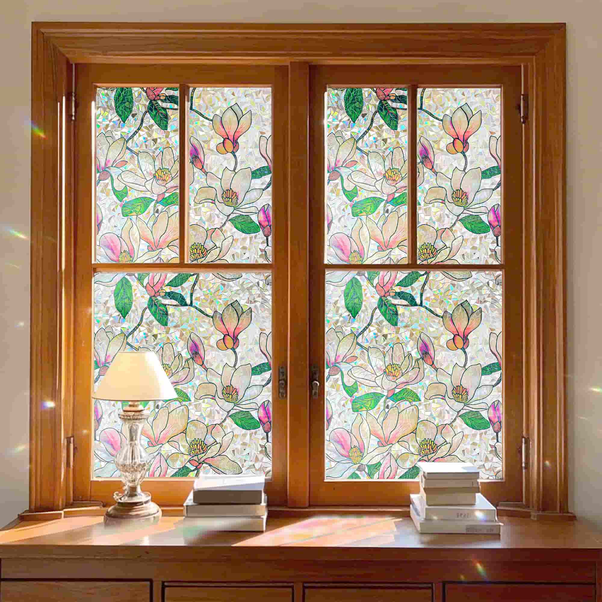 Holo Pink Magnolia Stained Glass Decorative Window Film