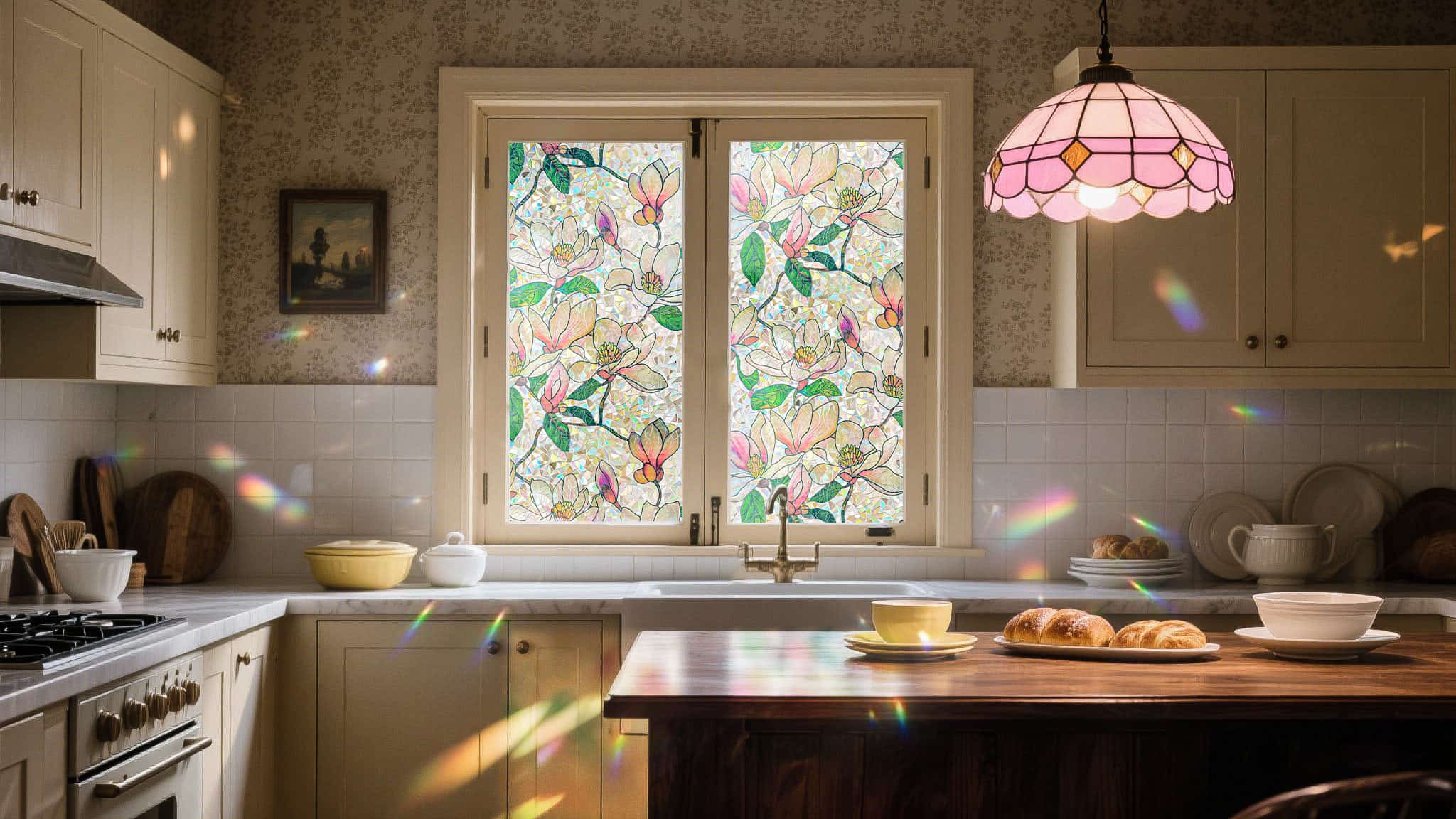 Holo Pink Magnolia Stained Glass Decorative Window Film