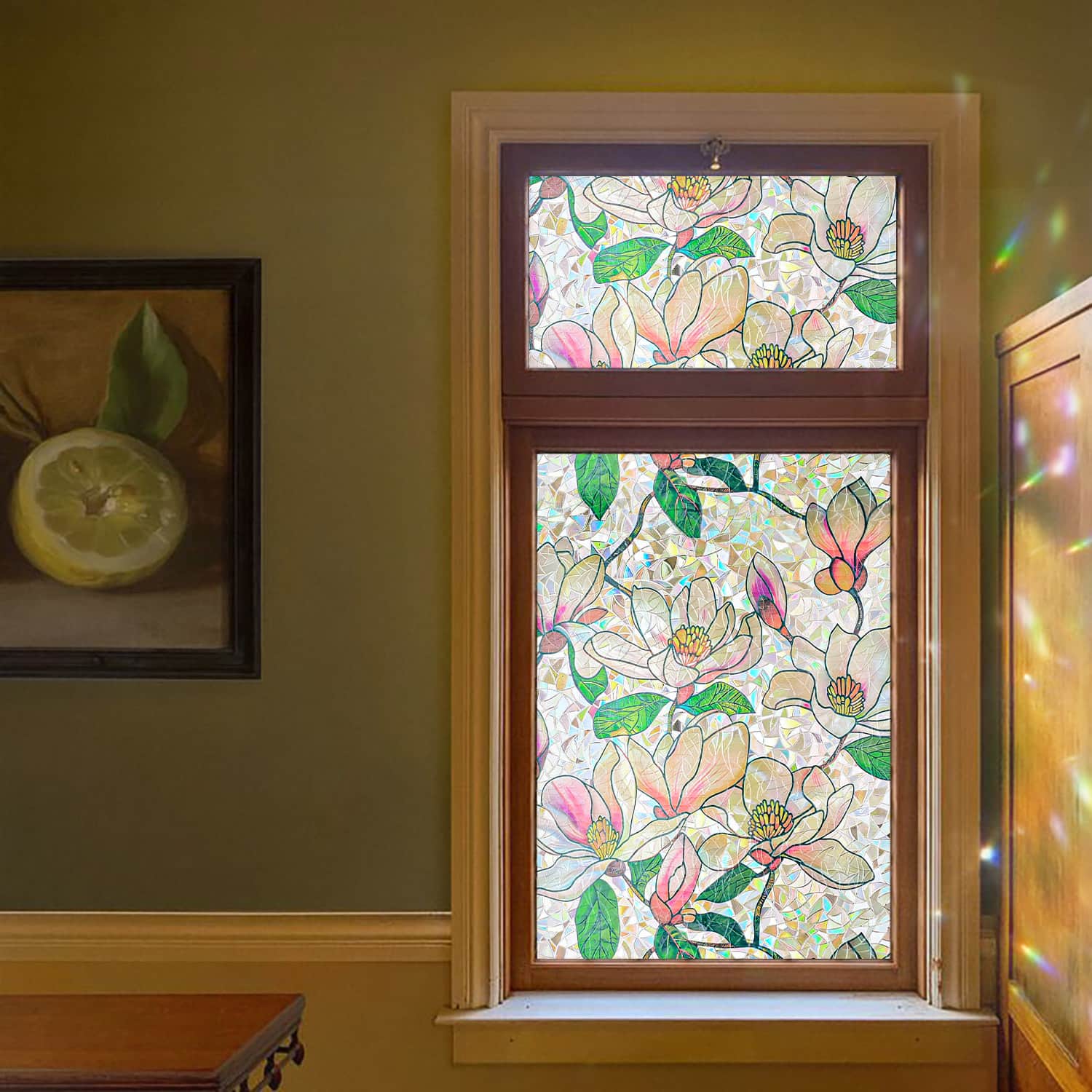 Holo Pink Magnolia Stained Glass Decorative Window Film