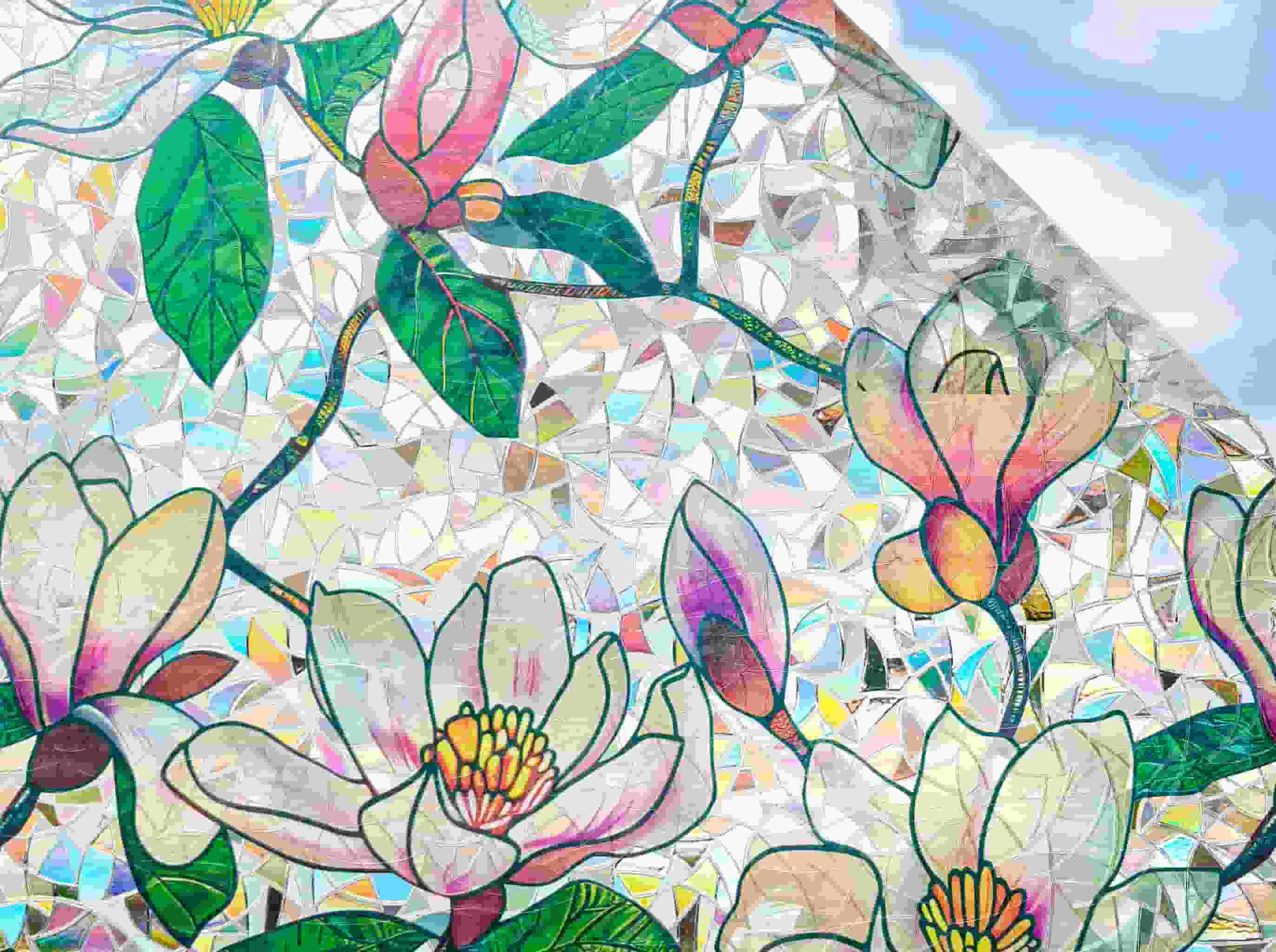 Holo Pink Magnolia Stained Glass Decorative Window Film