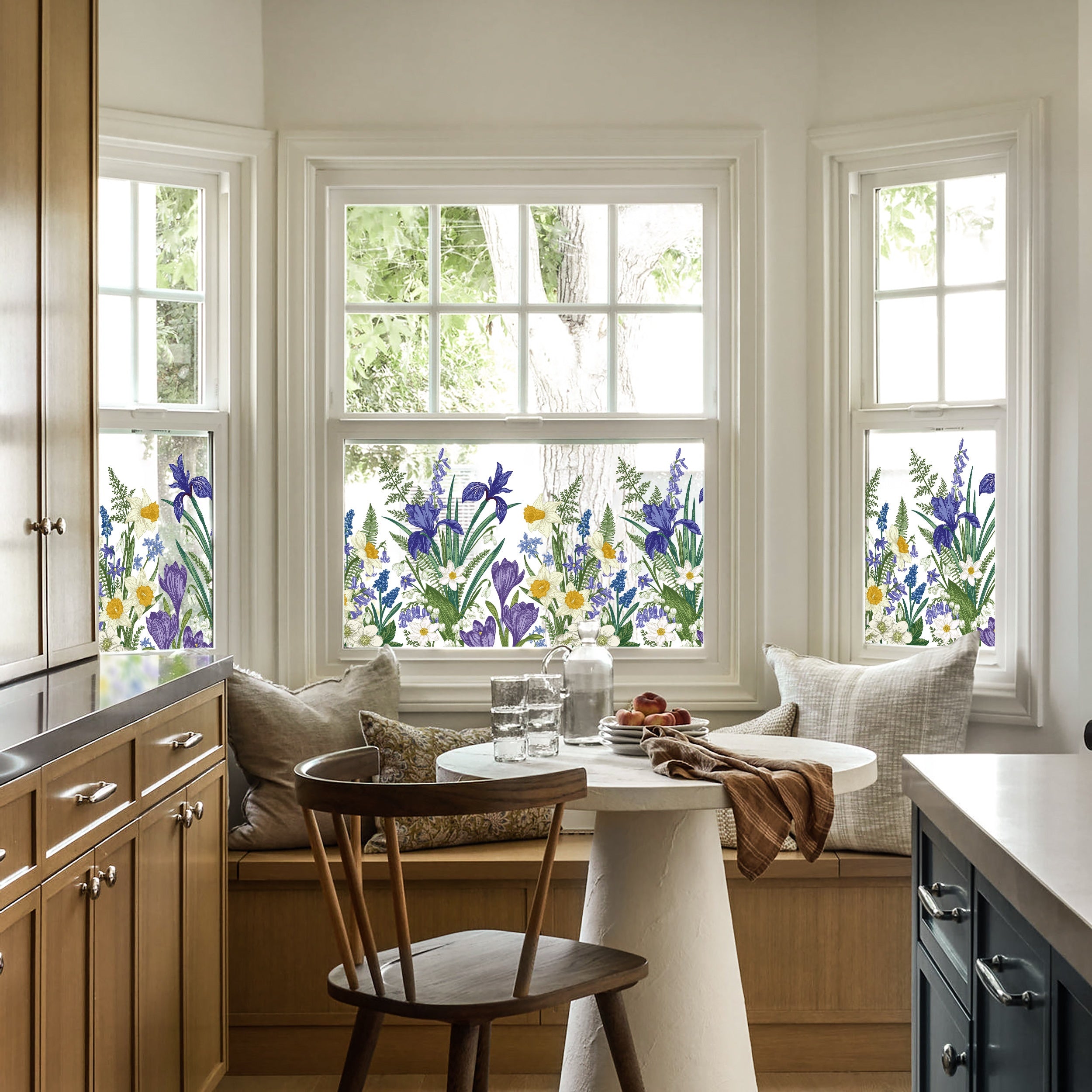 Film décoratif pour fenêtre en vitrail à motif de fleurs d'iris
