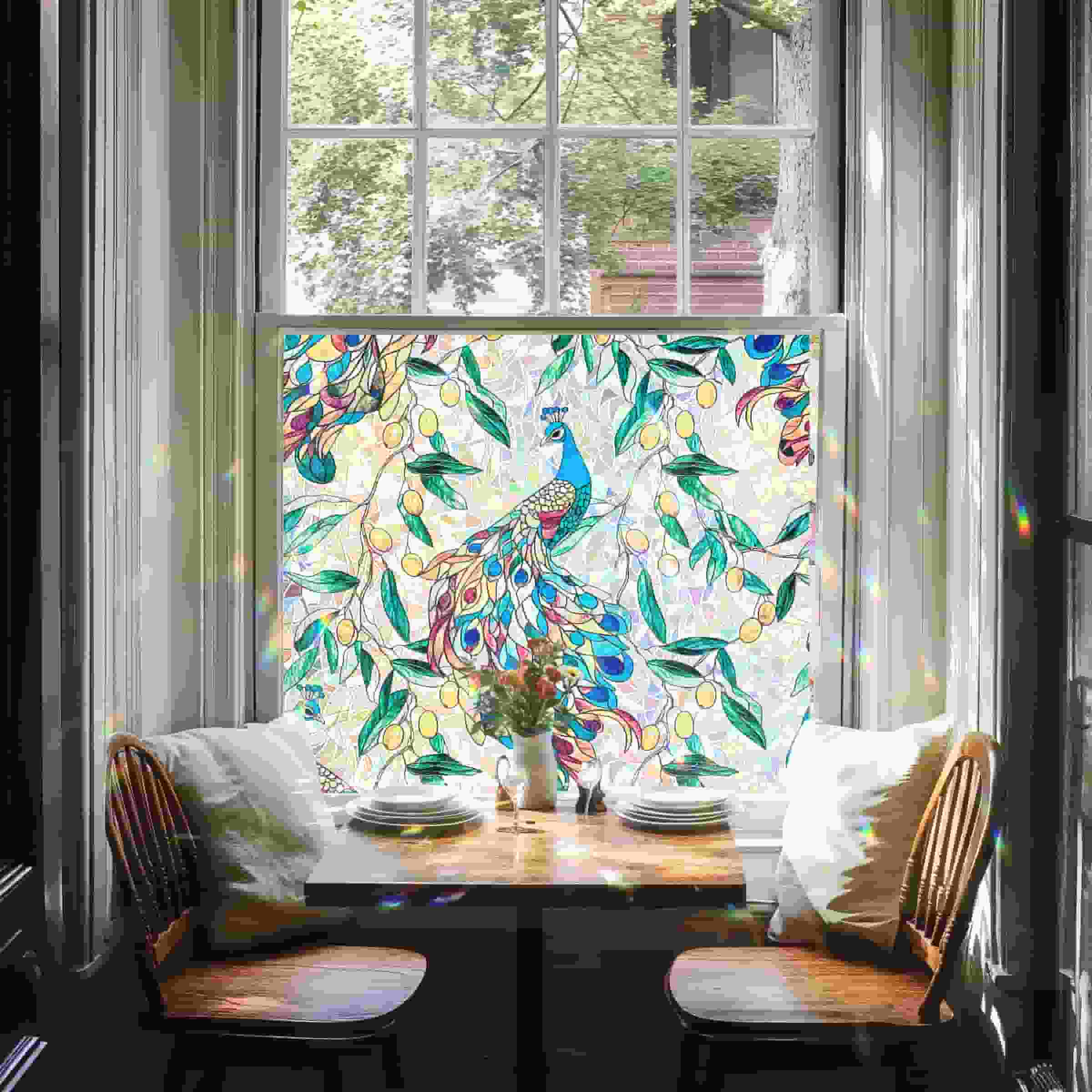 Laser Peacock Garden Stained Glass Decorative Window Film