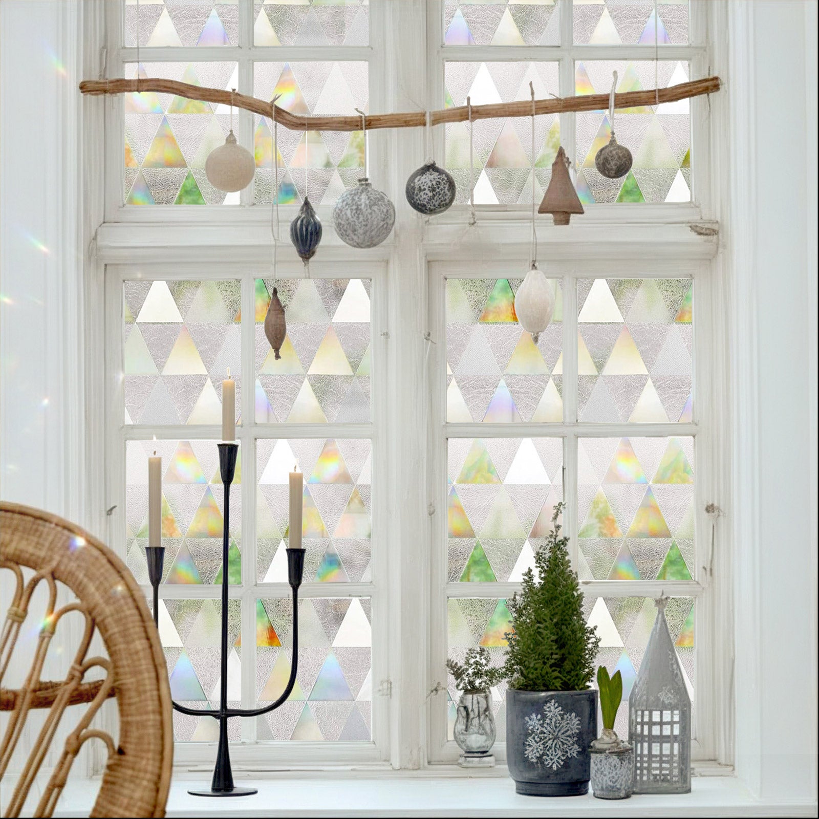 Laser Triangle Rainbow Static Stained Glass Decorative Window Film