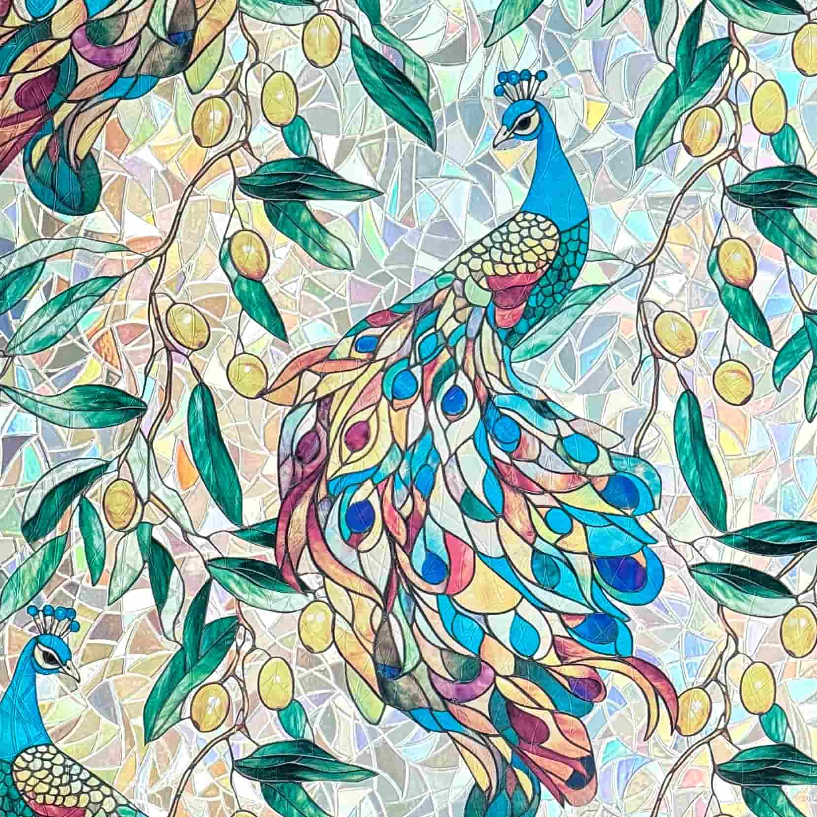 Laser Peacock Garden Stained Glass Decorative Window Film