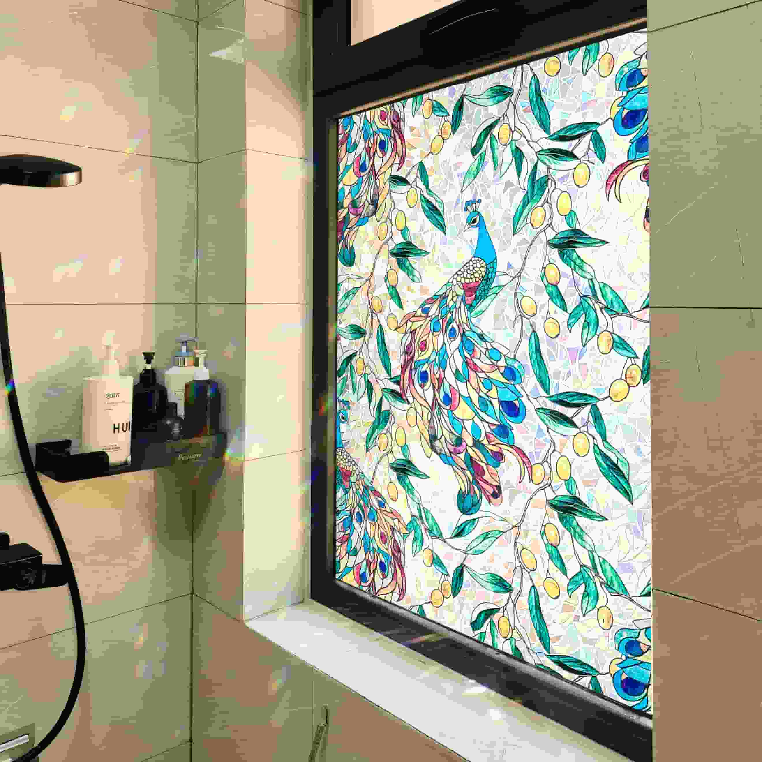 Laser Peacock Garden Stained Glass Decorative Window Film