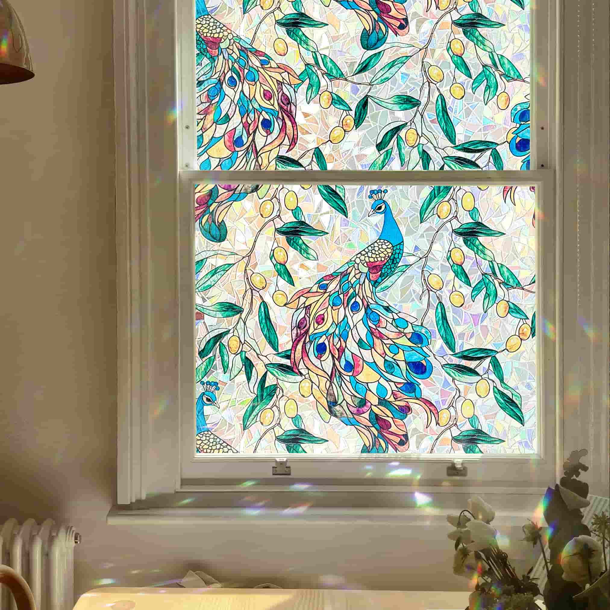 Laser Peacock Garden Stained Glass Decorative Window Film