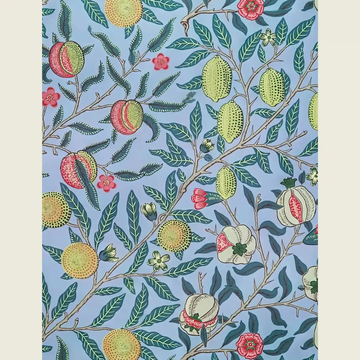 Blue Lemon & Pomegranate Canvas Print – William Morris Botanical Artwork