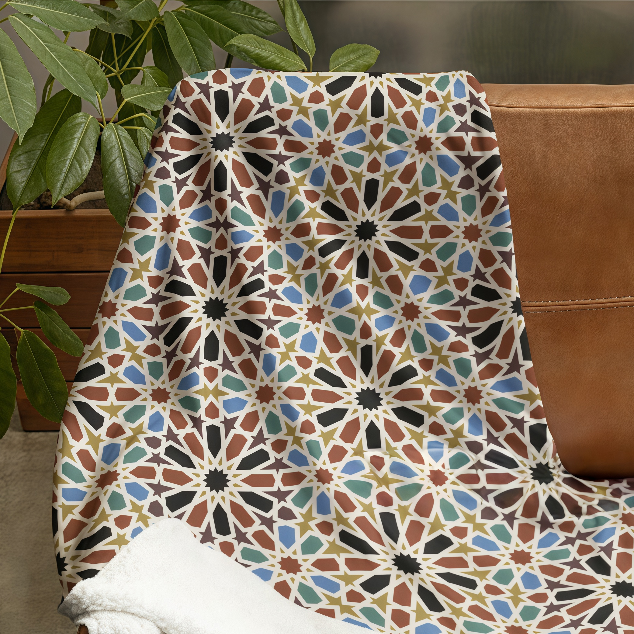 Morocco Mosaic Geometric Pattern Design Throw Blanket - Bohemian Style