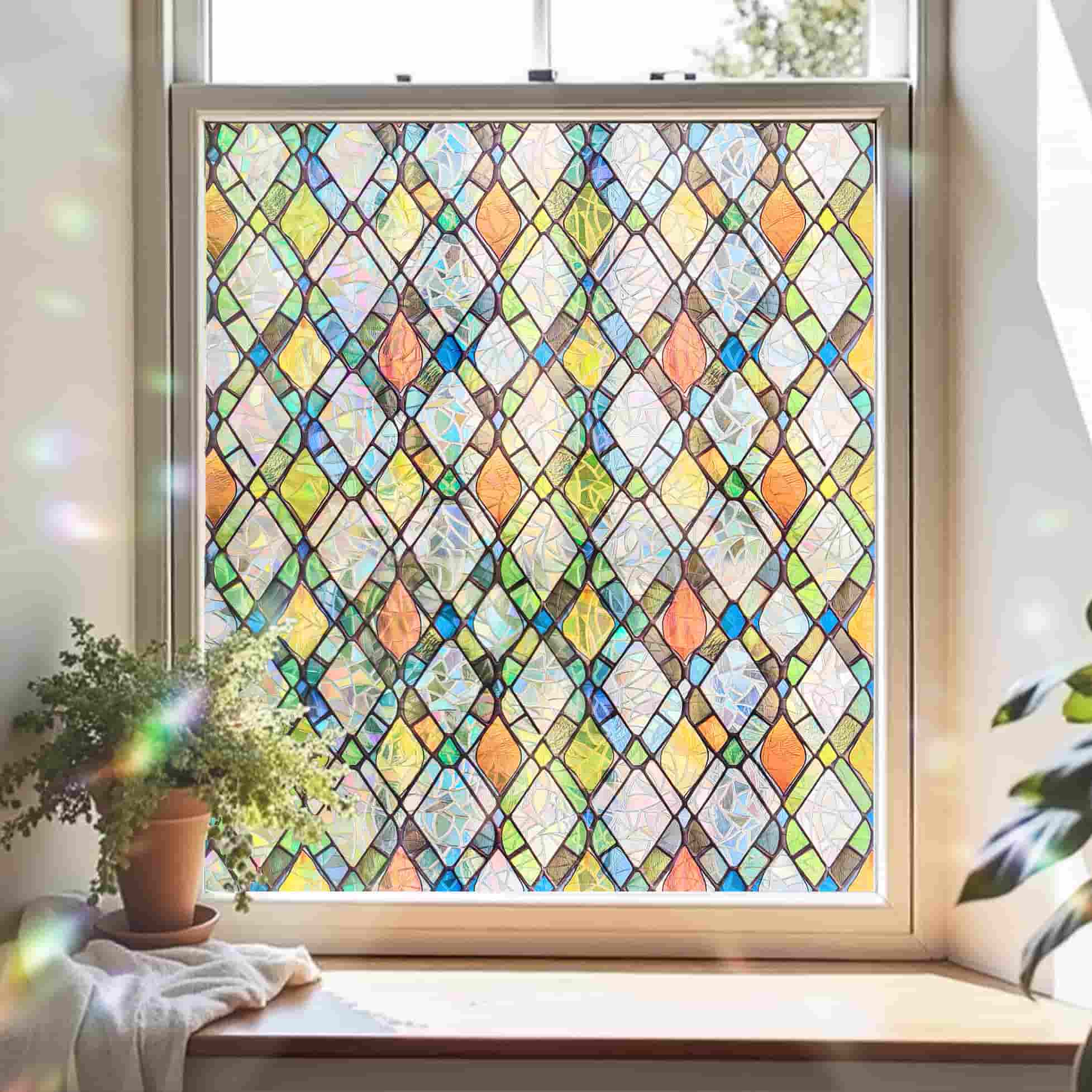 Rainbow Crystal Shards Stained Glass Decorative Window Film