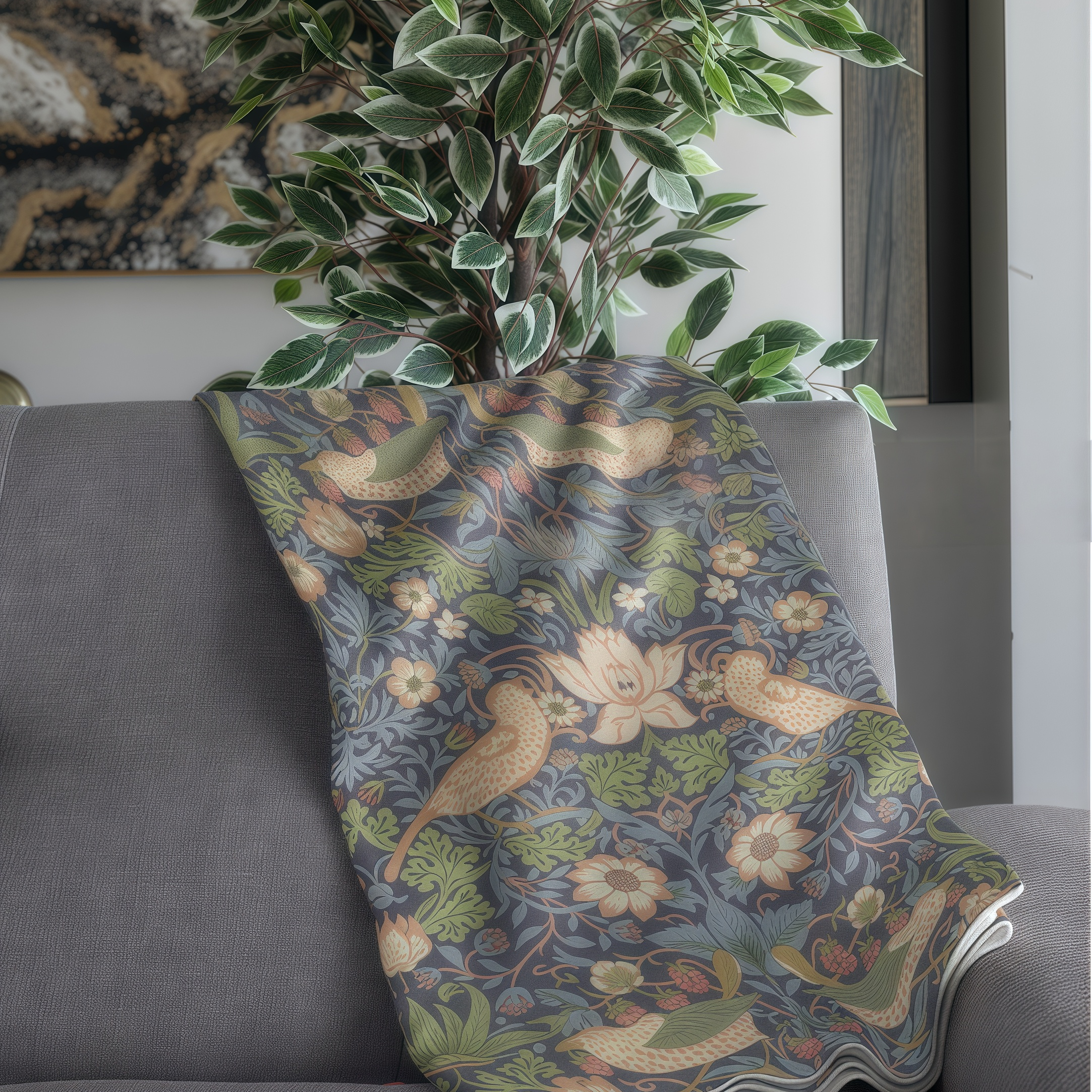 William Morris - Strawberry Thief Throw Blanket - Classic Vintage Style