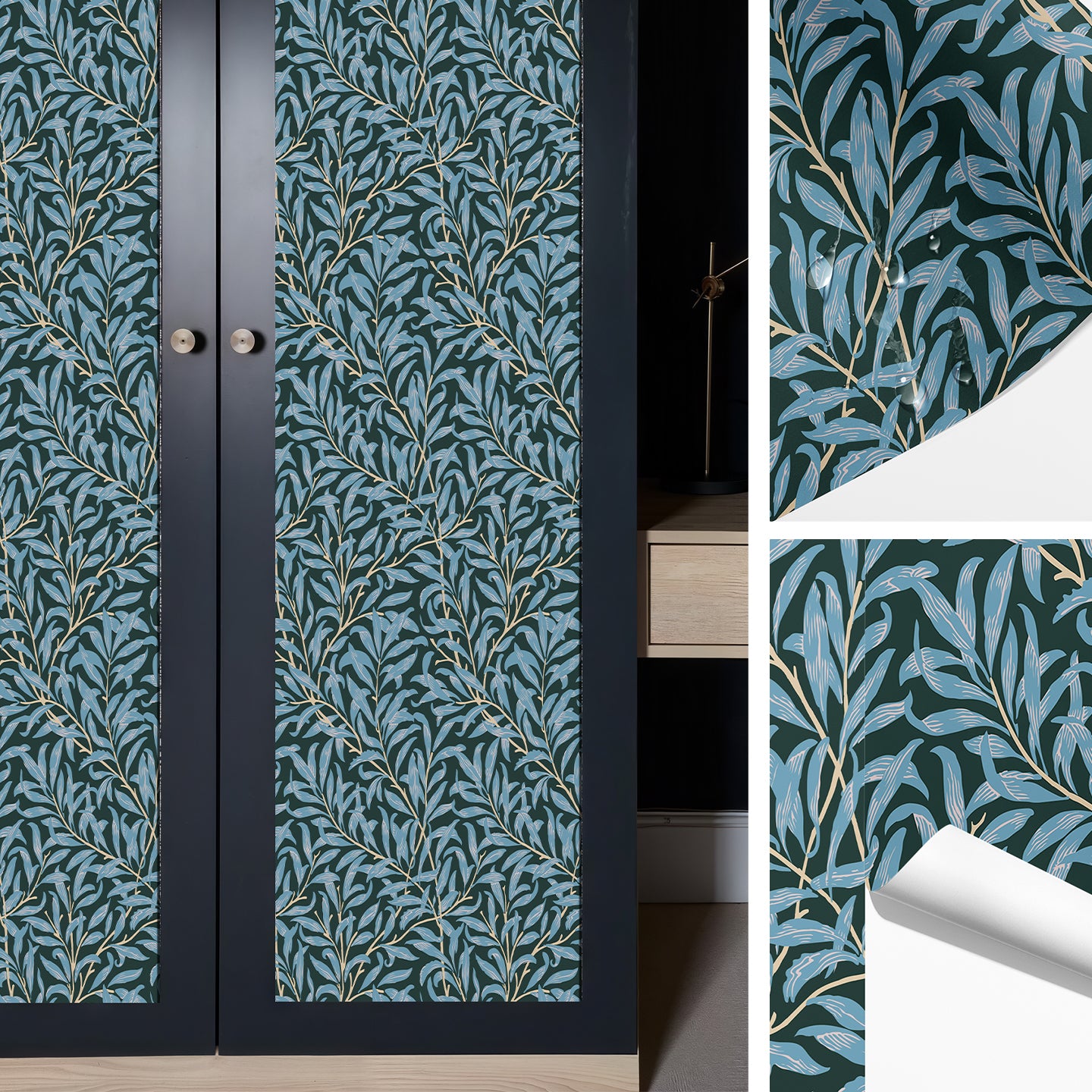 Willow(cream-colored/Blue/Green) Boughs Peel And Stick Wallpaper – Self - Adhesive Vinyl Roll for Accent Walls