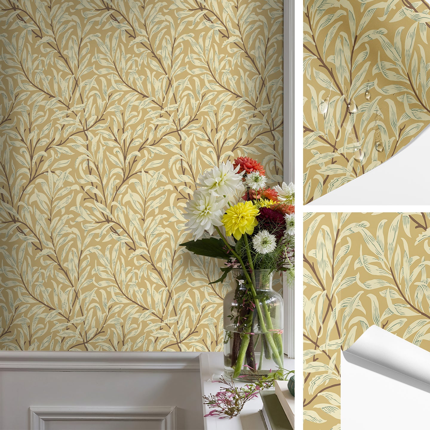 Willow(cream-colored/Blue/Green) Boughs Peel And Stick Wallpaper – Self - Adhesive Vinyl Roll for Accent Walls