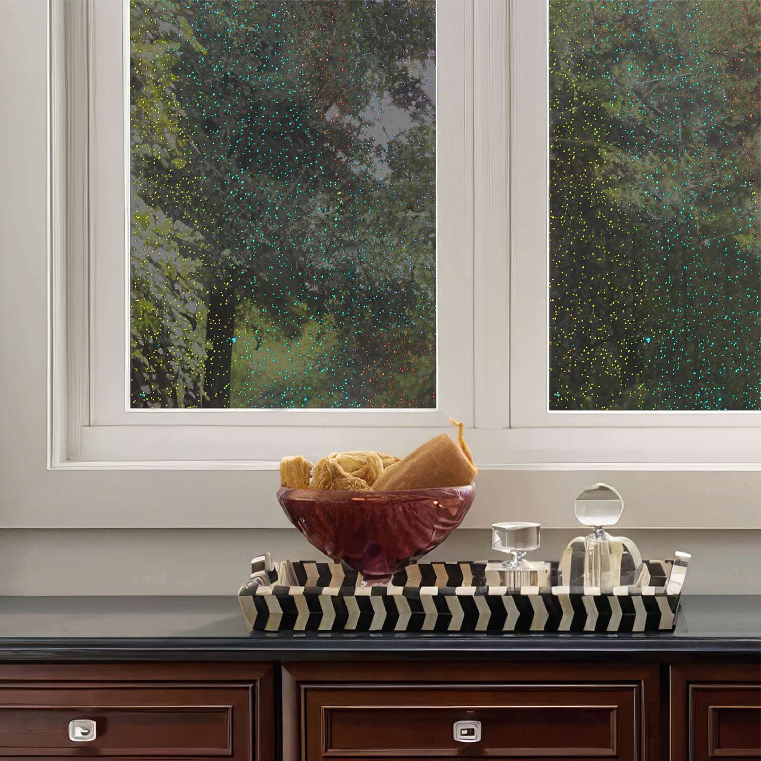 Holographic Laser Self-Adhesive Solar Privacy Window Film Black Starry Night