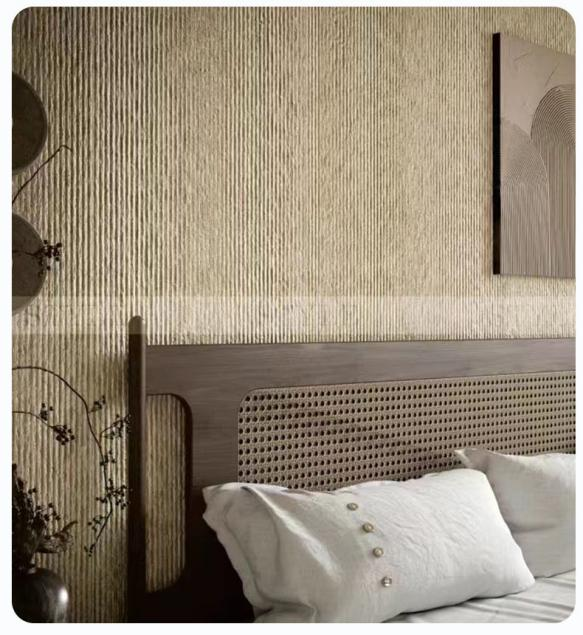 Flexible stone panels on an interior feature wall