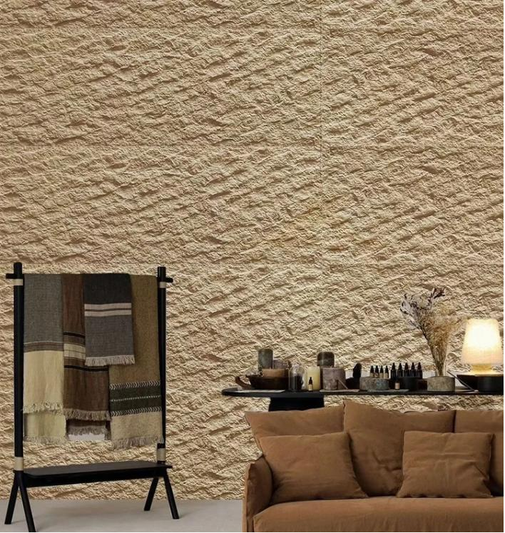 Flexible stone panel surface in a modern interior