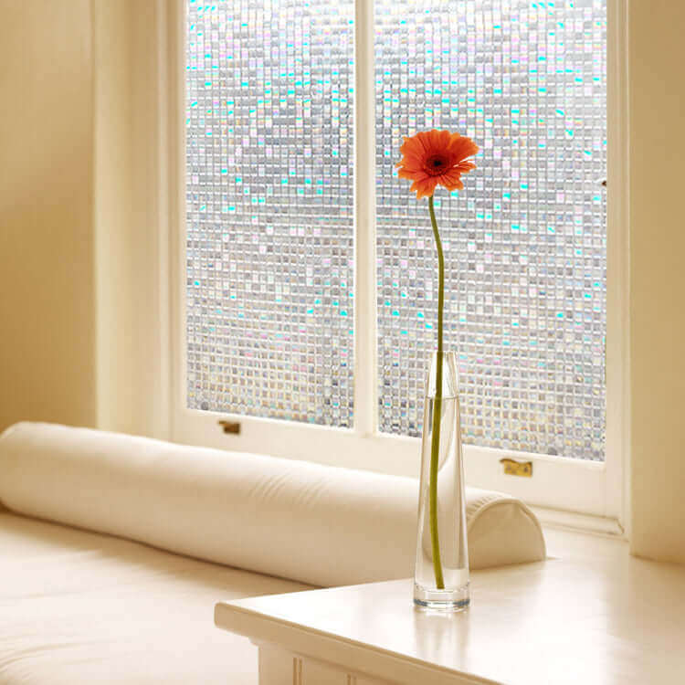 Reeded glass window with vertical grooved texture