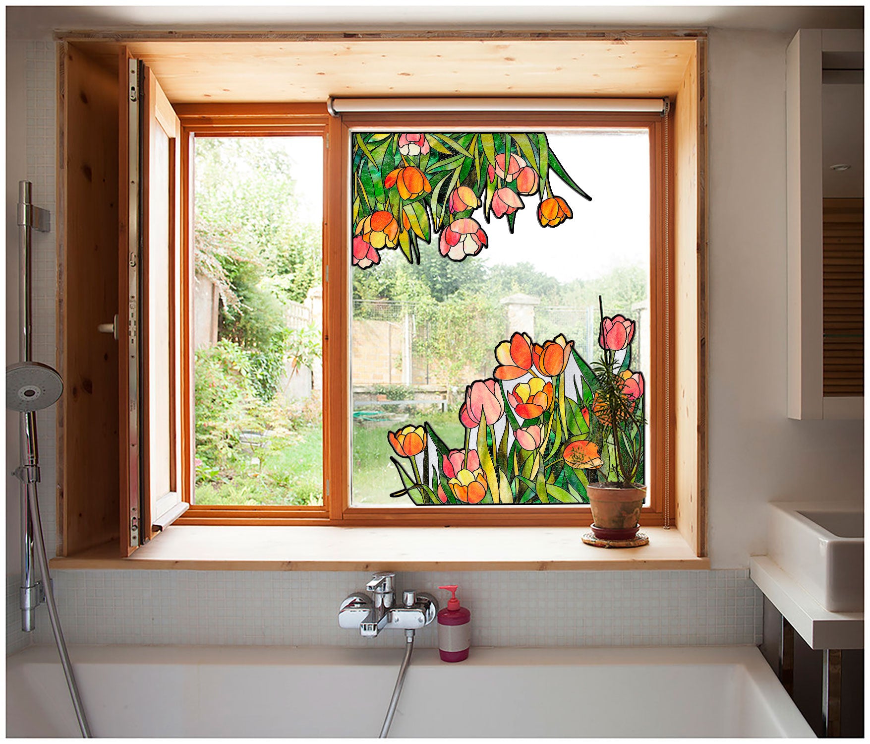 Film pour vitrail Green Gleam – Film statique décoratif moderne pour fenêtre