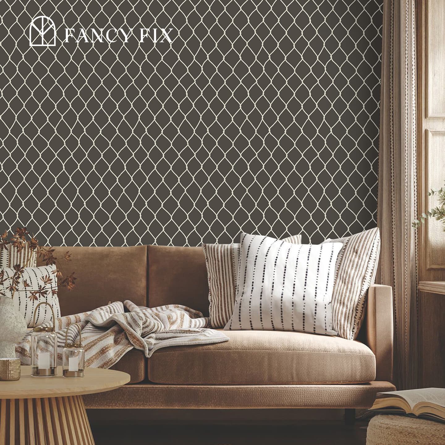 Papier peint adhésif Blue Flow Linearity – Géométrie moderne en beige mat et bleu marine