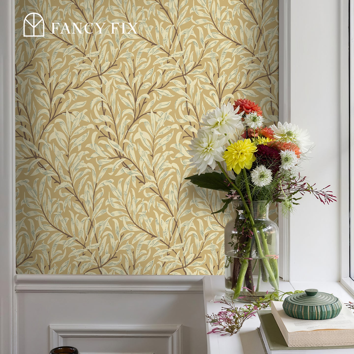 Willow(cream-colored/Blue/Green) Boughs Peel And Stick Wallpaper – Self - Adhesive Vinyl Roll for Accent Walls