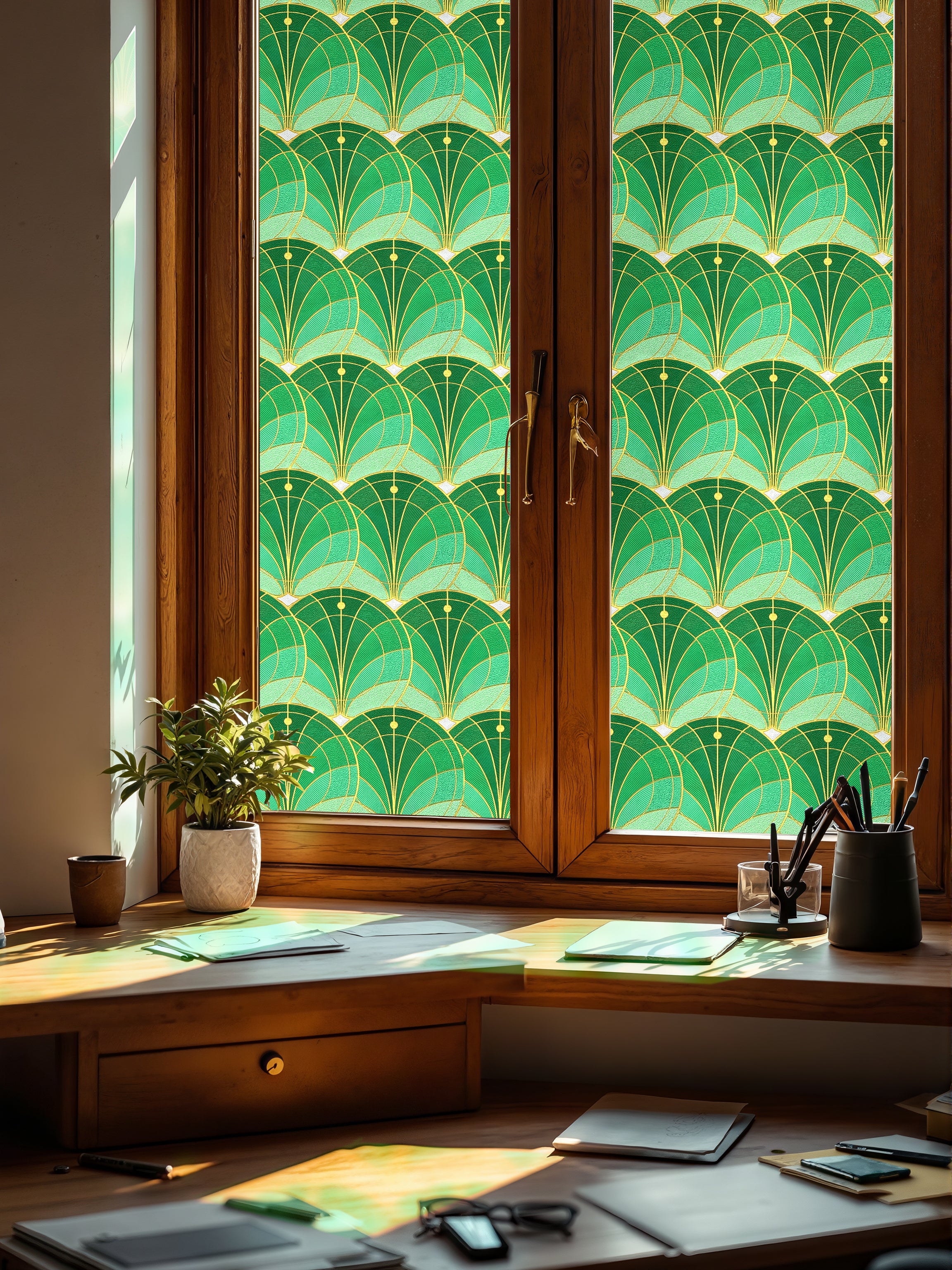 Scalloped Scale Stained Glass Decorative Window Film