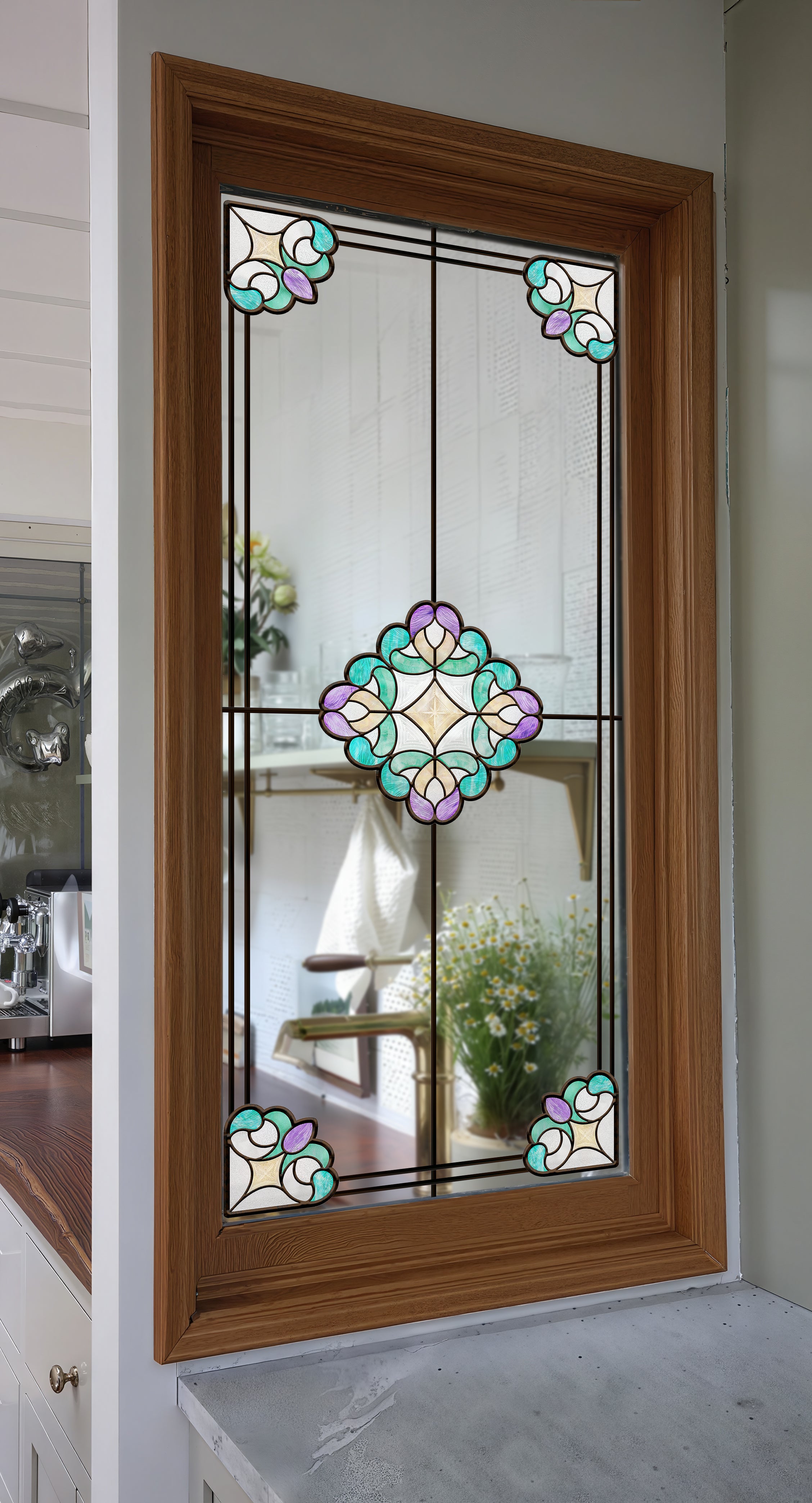 Film pour vitrail Green Gleam – Film statique décoratif moderne pour fenêtre