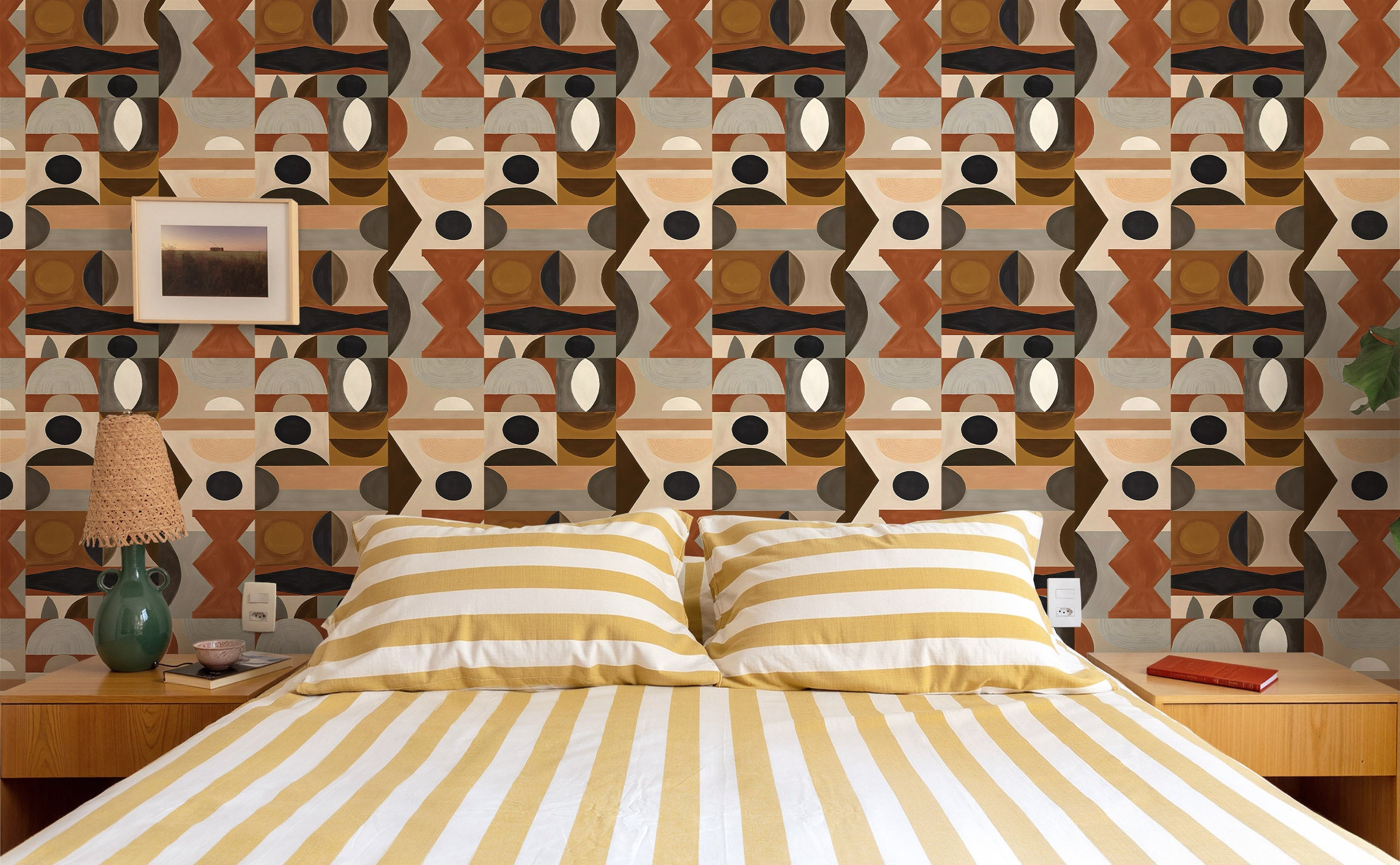 Papier peint adhésif Blue Flow Linearity – Géométrie moderne en beige mat et bleu marine