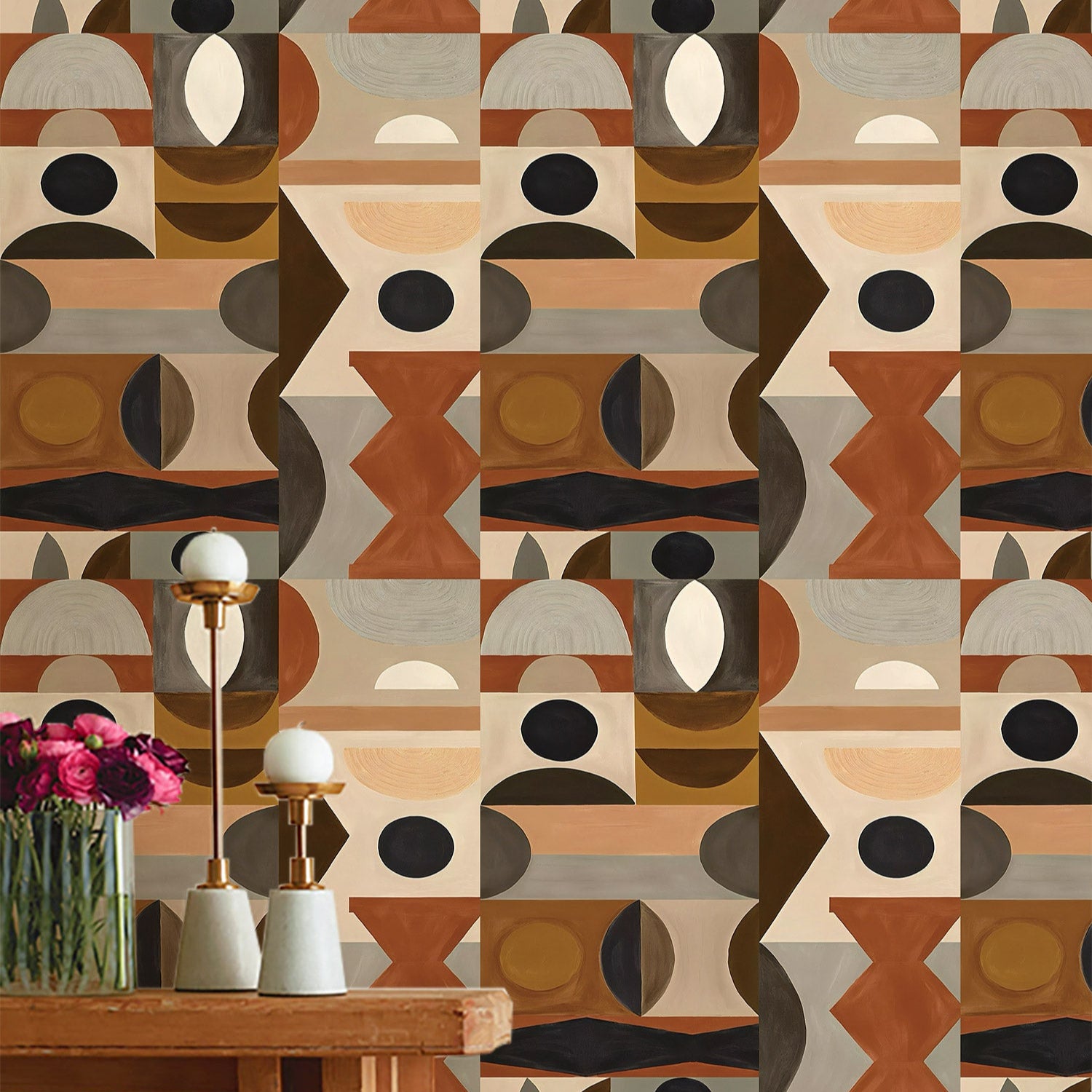 Spray - Painted Geometric Terracotta Peel And Stick Wallpaper - Self - Adhesive Vinyl Roll for Accent Walls